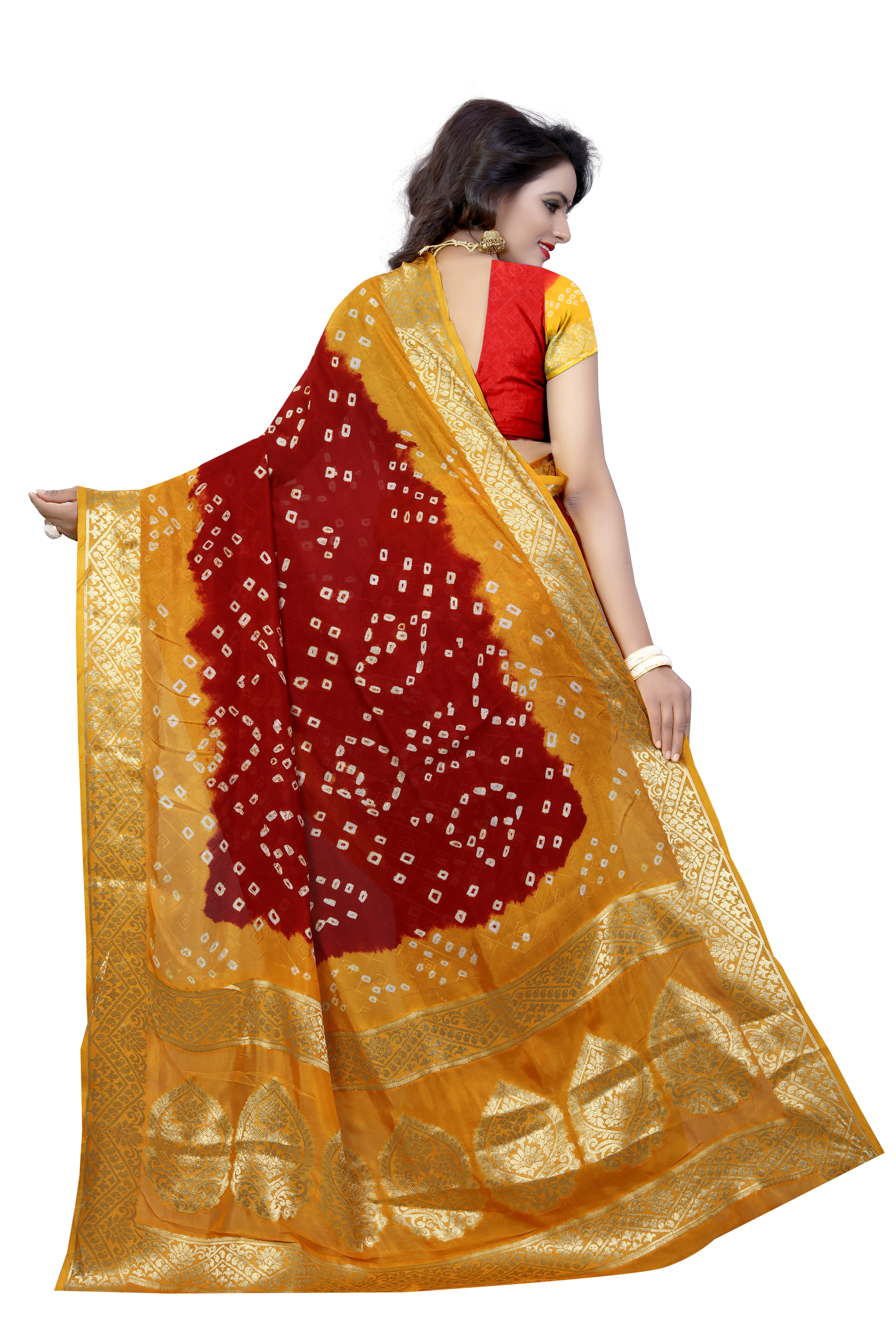 Rama Print Bandhani Saree