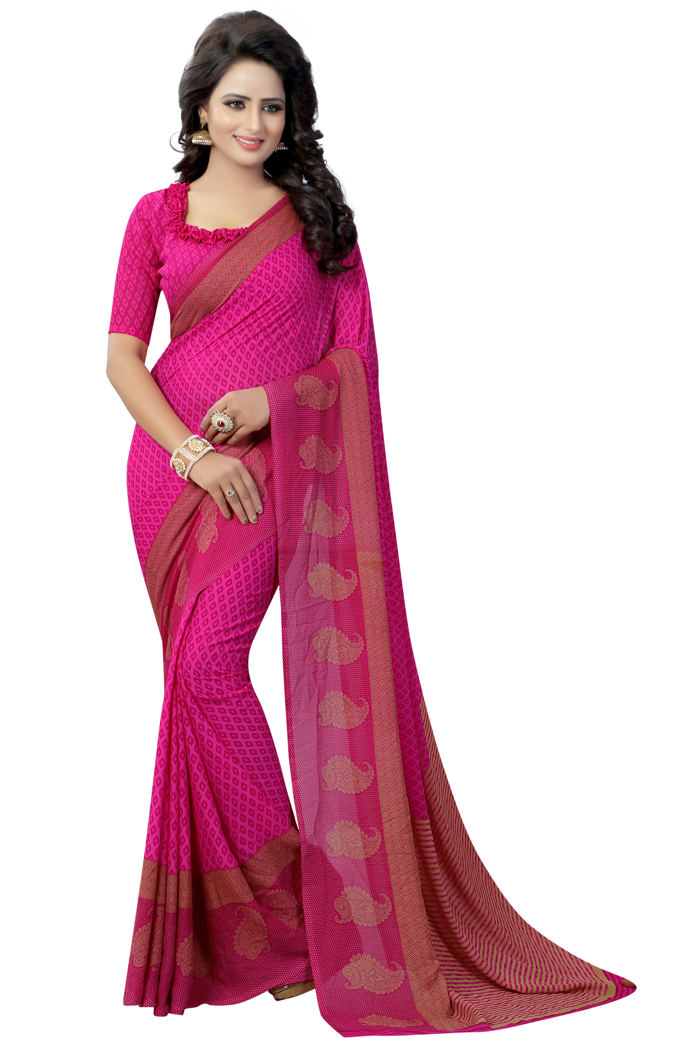 Fancy Georgette Saree - Georgette Silk Fabric, 5.5 Mtr Length With 0.8 Mtr Blouse | Printed Pattern In Blue, Pink, And Red Colors
