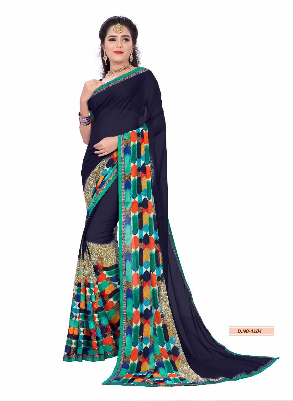Georgette Saree Lace Border - Georgette Silk, 5.5 Mtr Length, 0.8 Mtr Blouse | Colors: Blue, Pink, Black, Purple, Red, Green, Printed Pattern