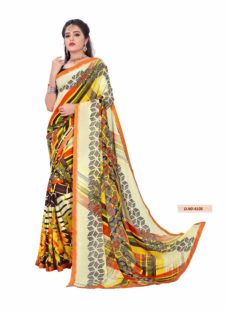 Georgette Saree Lace Border - Georgette Silk, 5.5 Mtr Length, 0.8 Mtr Blouse | Colors: Blue, Pink, Black, Purple, Red, Green, Printed Pattern
