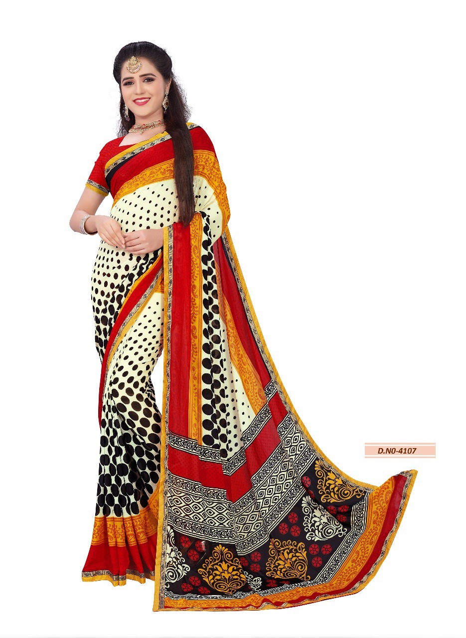 Silk Georgette Saree - Georgette Material, Length: 5.5 Mtr, Blouse Length: 0.8 Mtr | Pattern: Printed, Available Colors: Blue, Pink, Black, Purple, Red, Green