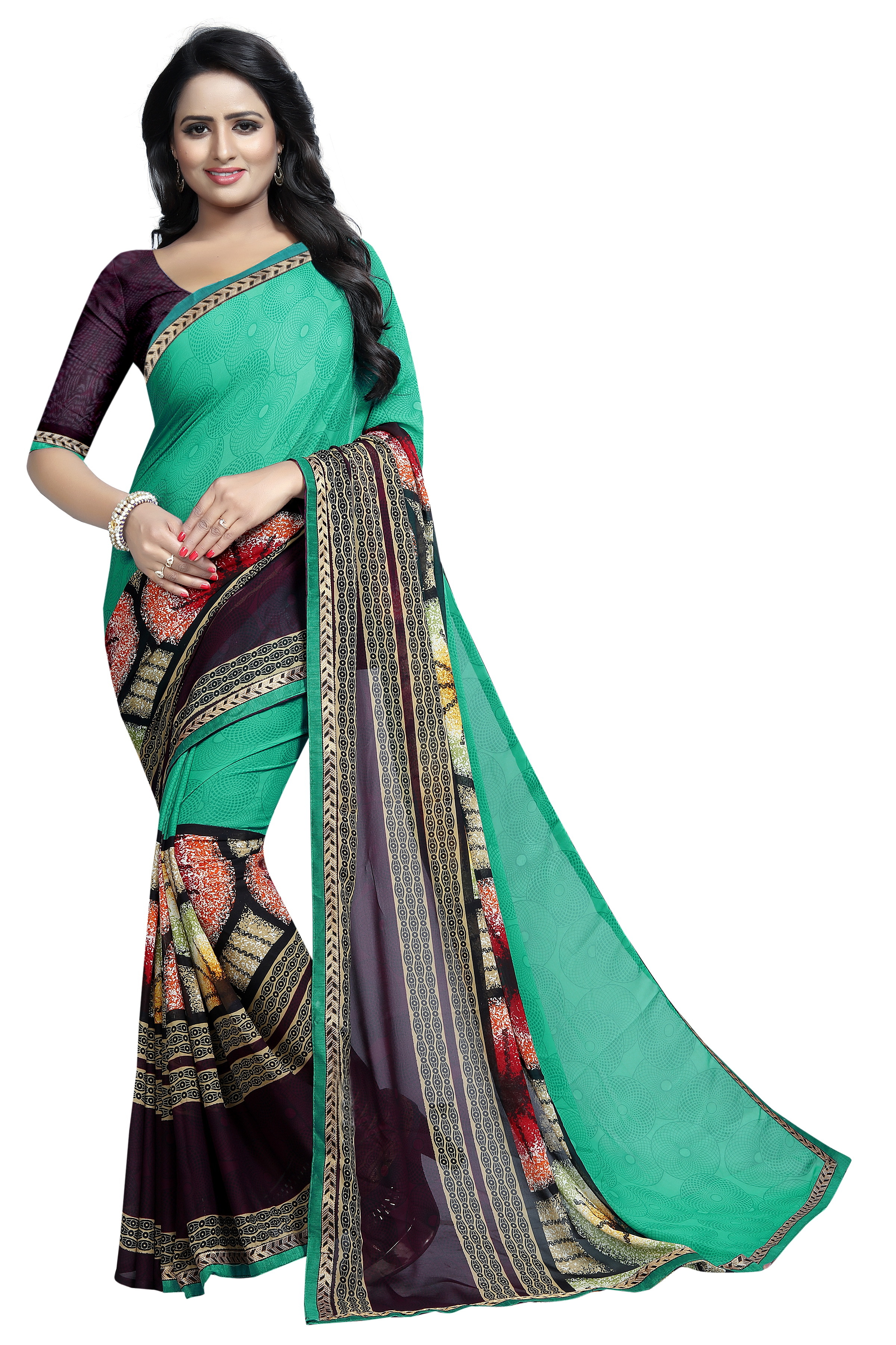 Georgette Silk Saree - 5.5 Mtr Length, 0.8 Mtr Blouse | Printed Pattern, Multi-color Options Including Yellow, Green, Blue, Red, Pink