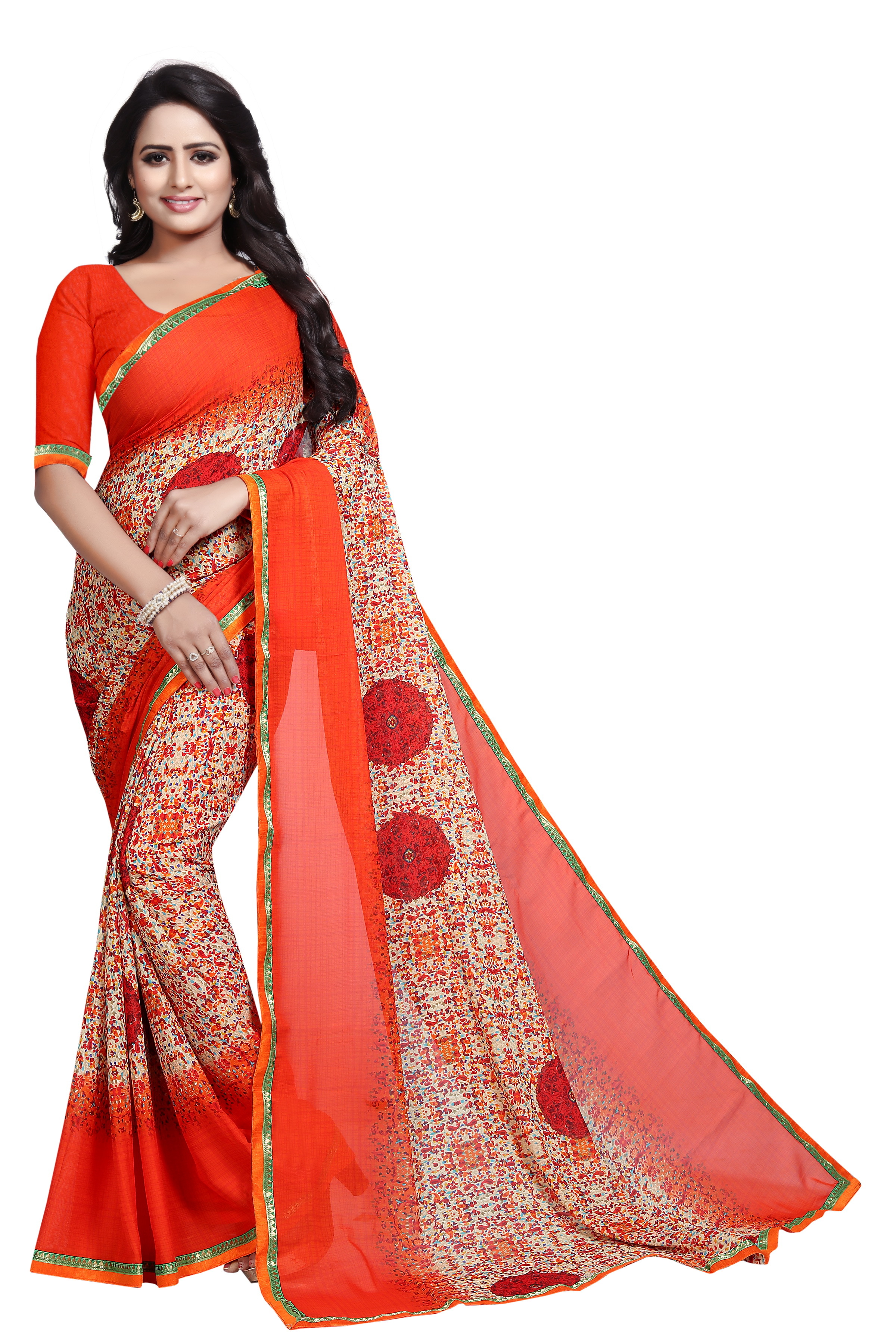 Georgette Silk Saree - 5.5 Mtr Length, 0.8 Mtr Blouse | Printed Pattern, Multi-color Options Including Yellow, Green, Blue, Red, Pink