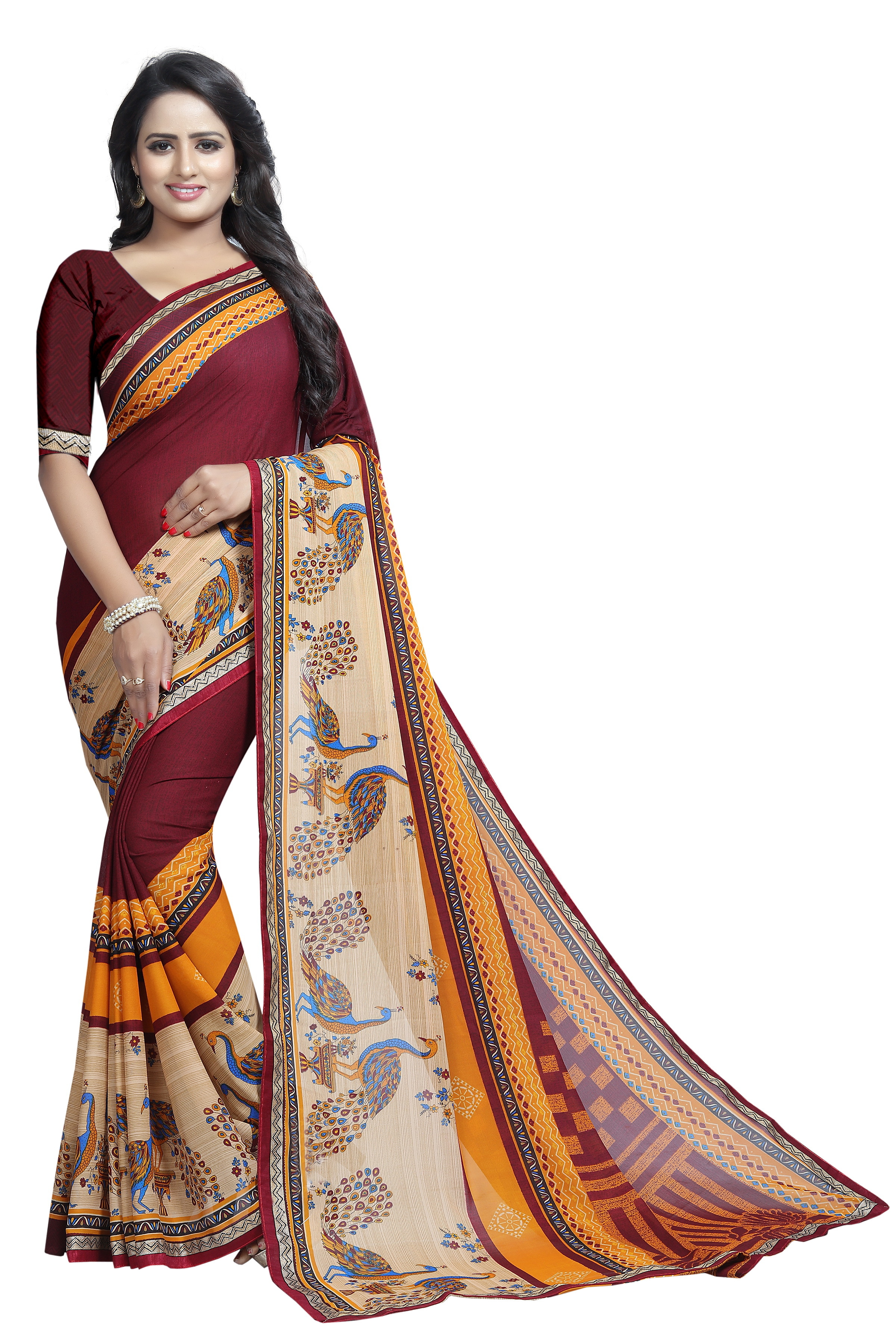 Georgette Fancy Saree Lace - 5.5 Mtr Length, 0.8 Mtr Blouse | Printed Art Silk In Yellow, Green, Blue, Red, Pink Variants