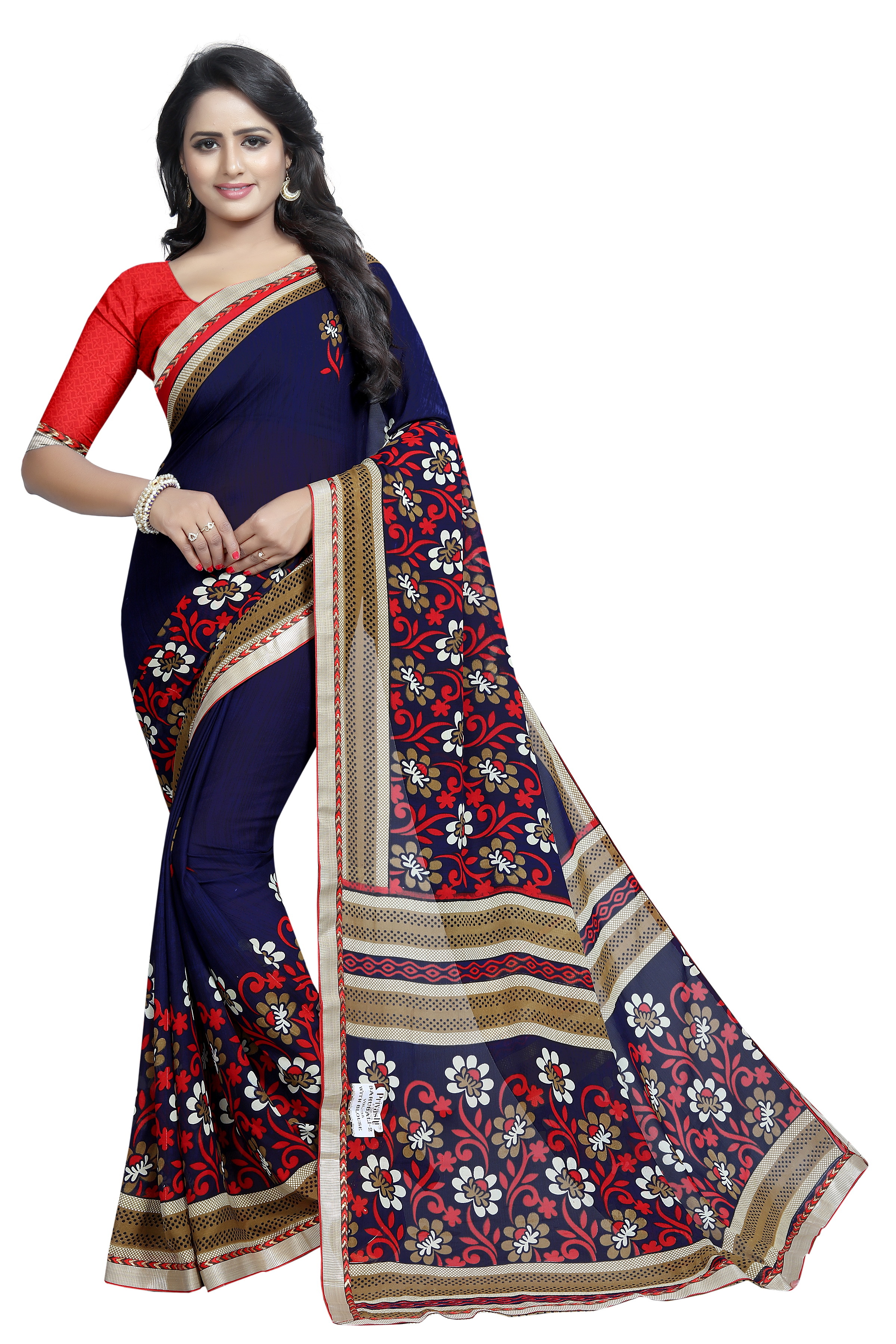 Georgette Fancy Saree Lace - 5.5 Mtr Length, 0.8 Mtr Blouse | Printed Art Silk In Yellow, Green, Blue, Red, Pink Variants