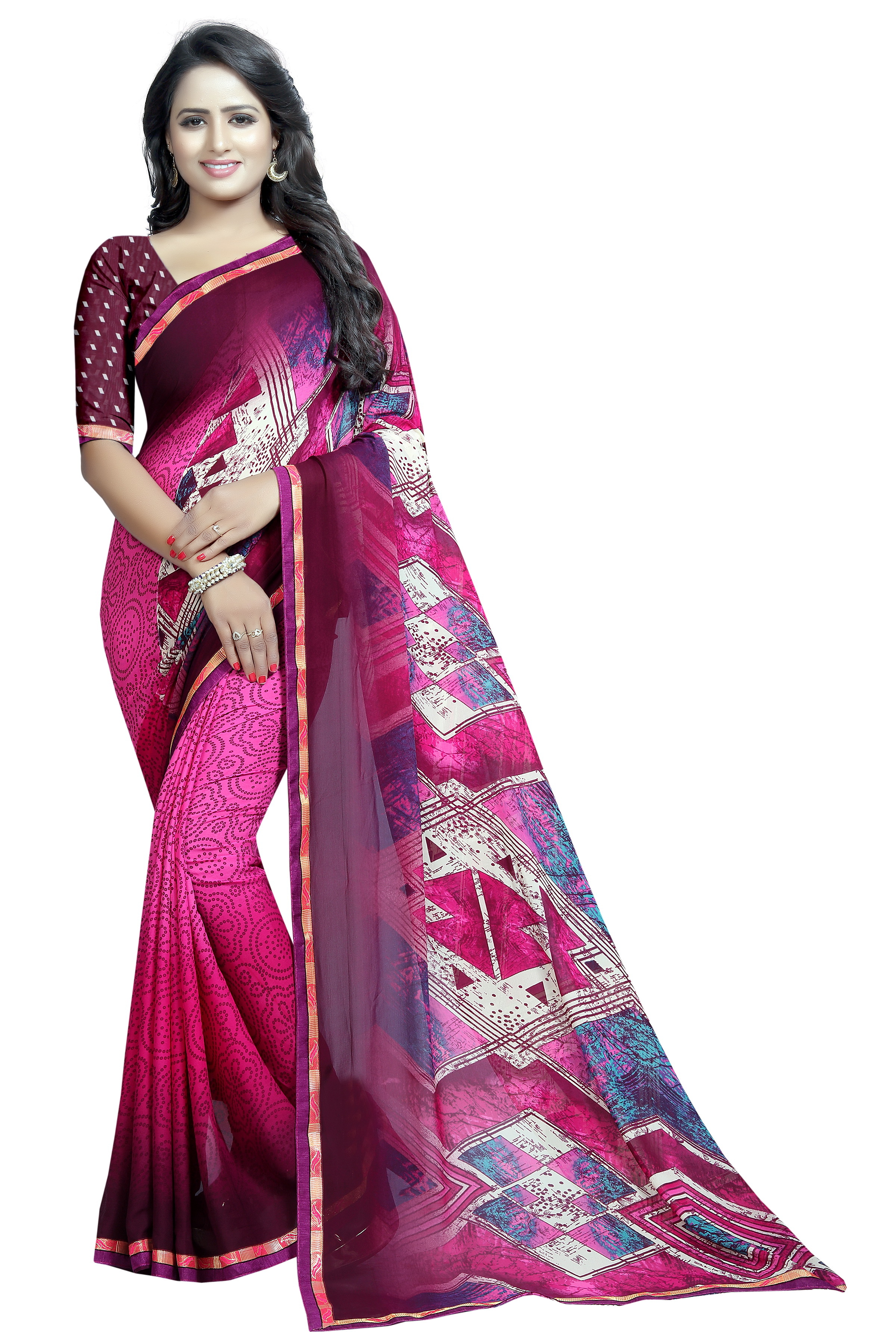 Georgette Fancy Saree Lace - 5.5 Mtr Length, 0.8 Mtr Blouse | Printed Art Silk In Yellow, Green, Blue, Red, Pink Variants