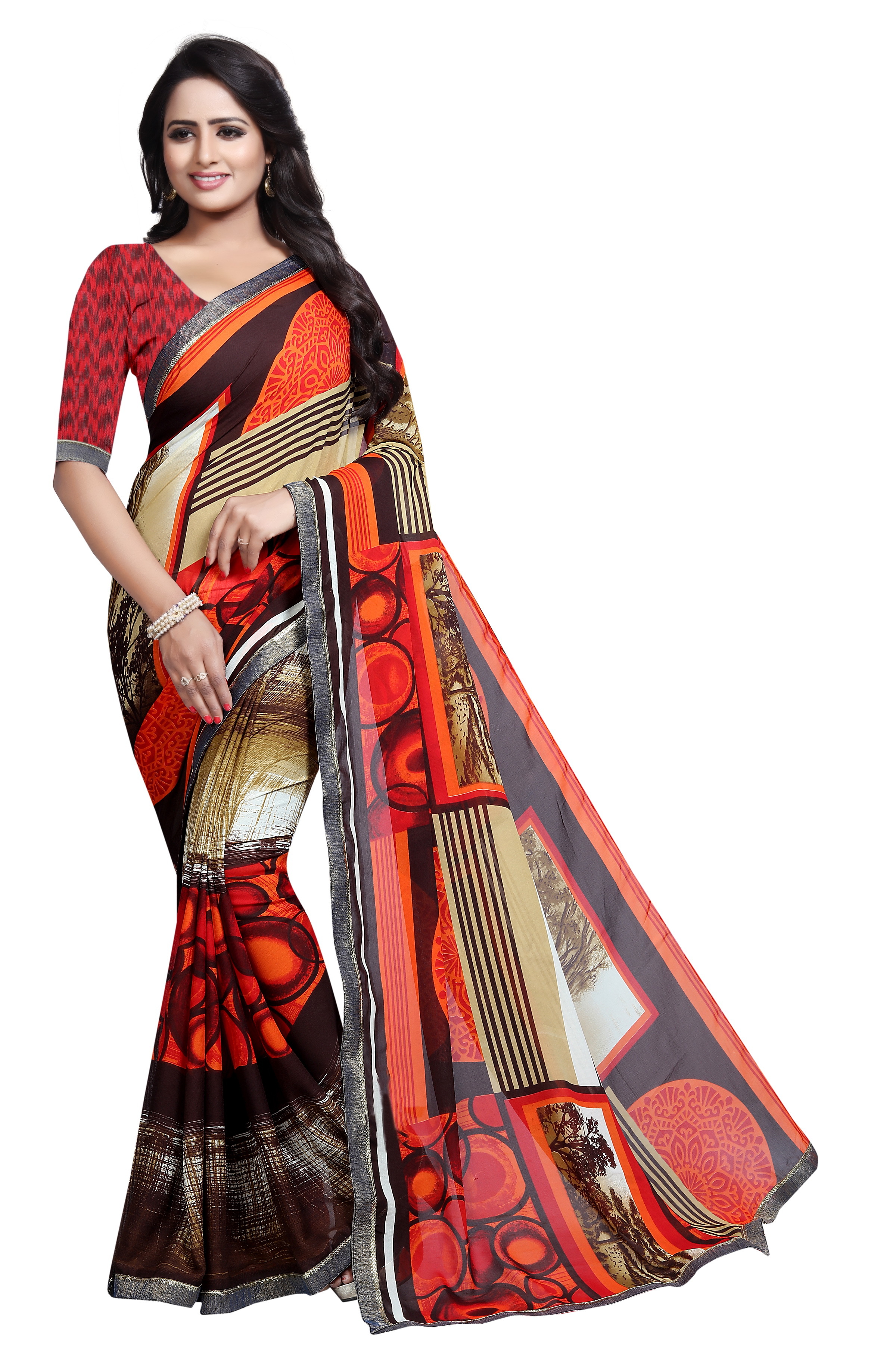 Georgette Fancy Saree Lace - 5.5 Mtr Length, 0.8 Mtr Blouse | Printed Art Silk In Yellow, Green, Blue, Red, Pink Variants