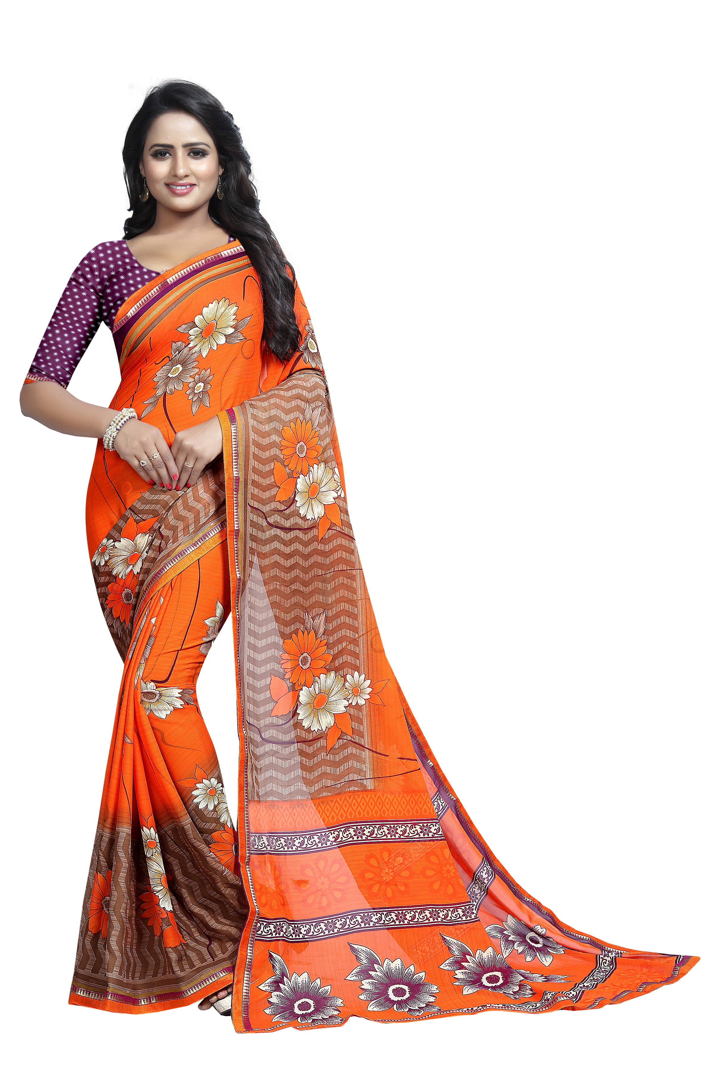 Georgette Fancy Saree Lace - 5.5 Mtr Length, 0.8 Mtr Blouse | Printed Art Silk In Yellow, Green, Blue, Red, Pink Variants