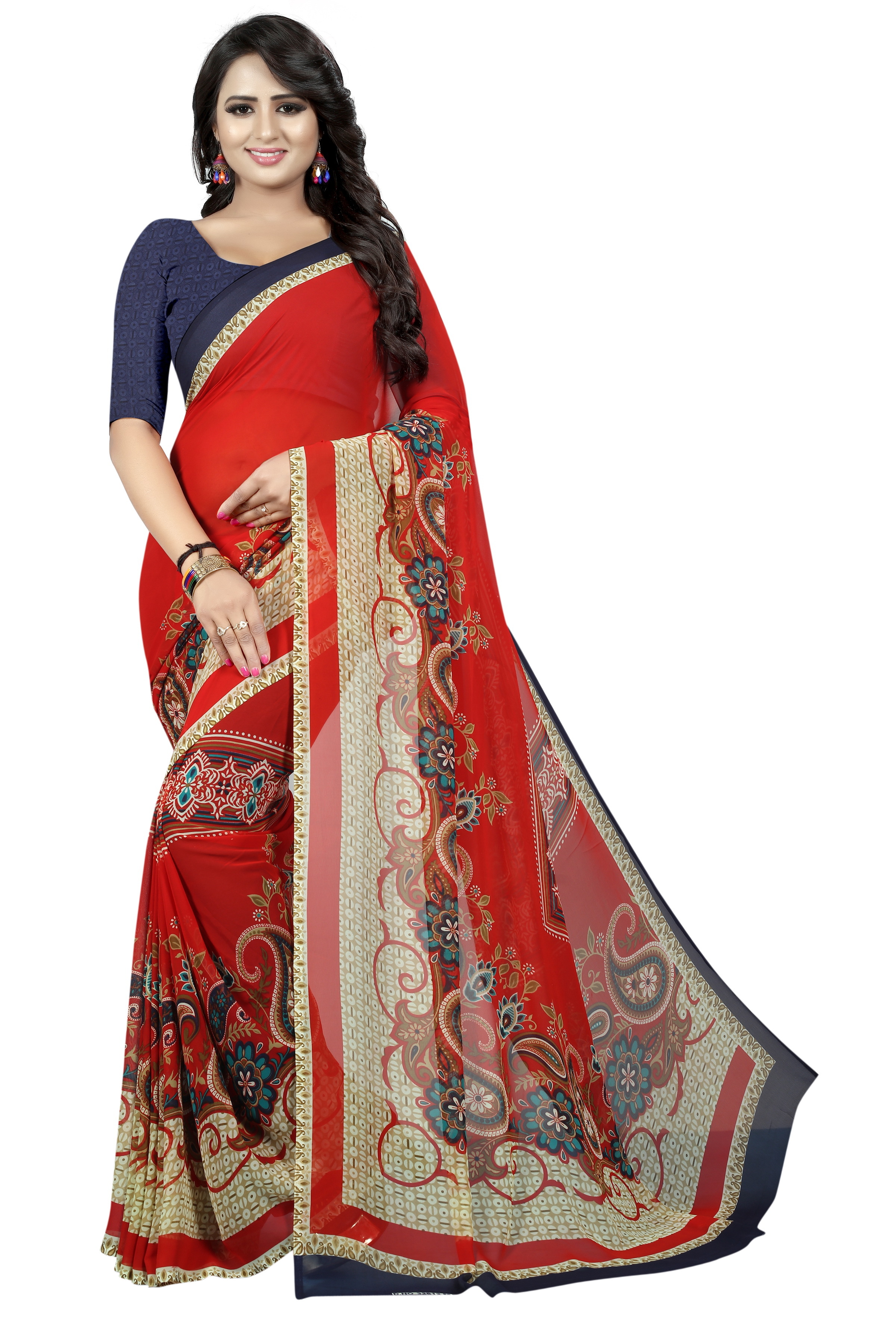 Pink Fancy Printed Georgette Silk Saree