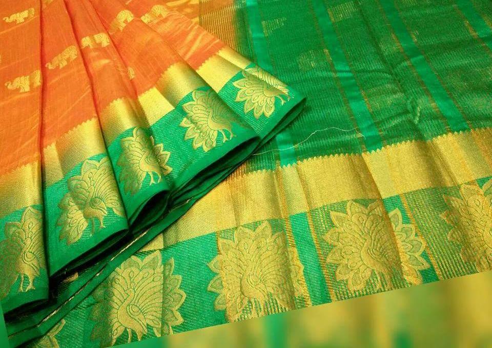 Designer Kanjivaram Saree - 5.5 Mtr Length, 0.8 Mtr Blouse | Pure Kanjivaram Silk In Vibrant Green, Pink, And Blue