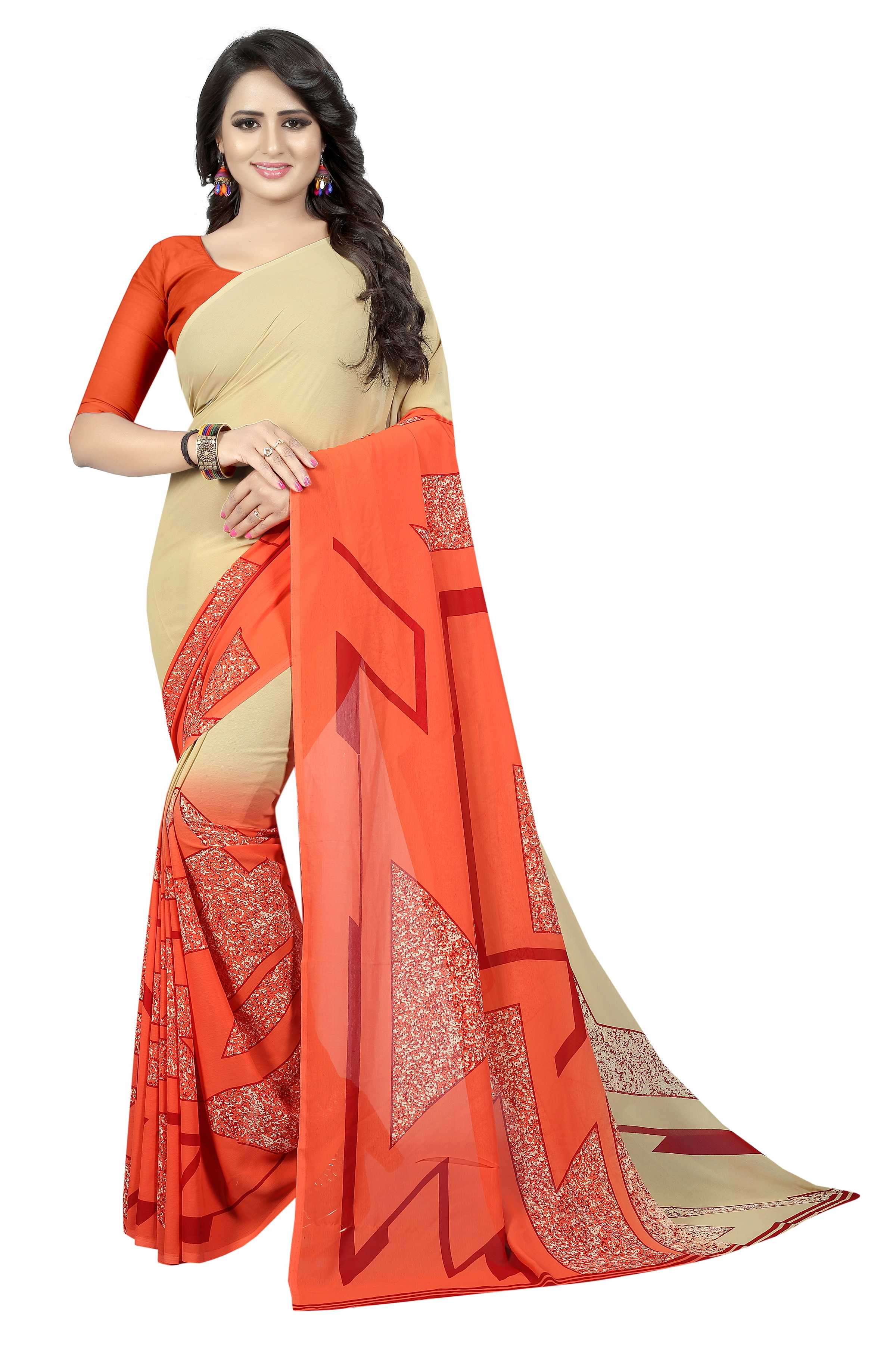 Georgette Designer Saree - Georgette Silk, Length: 5.5 Mtr, Blouse Length: 0.8 Mtr | Color: Yellow, Green, Blue, Red, Pink, Pattern: Printed