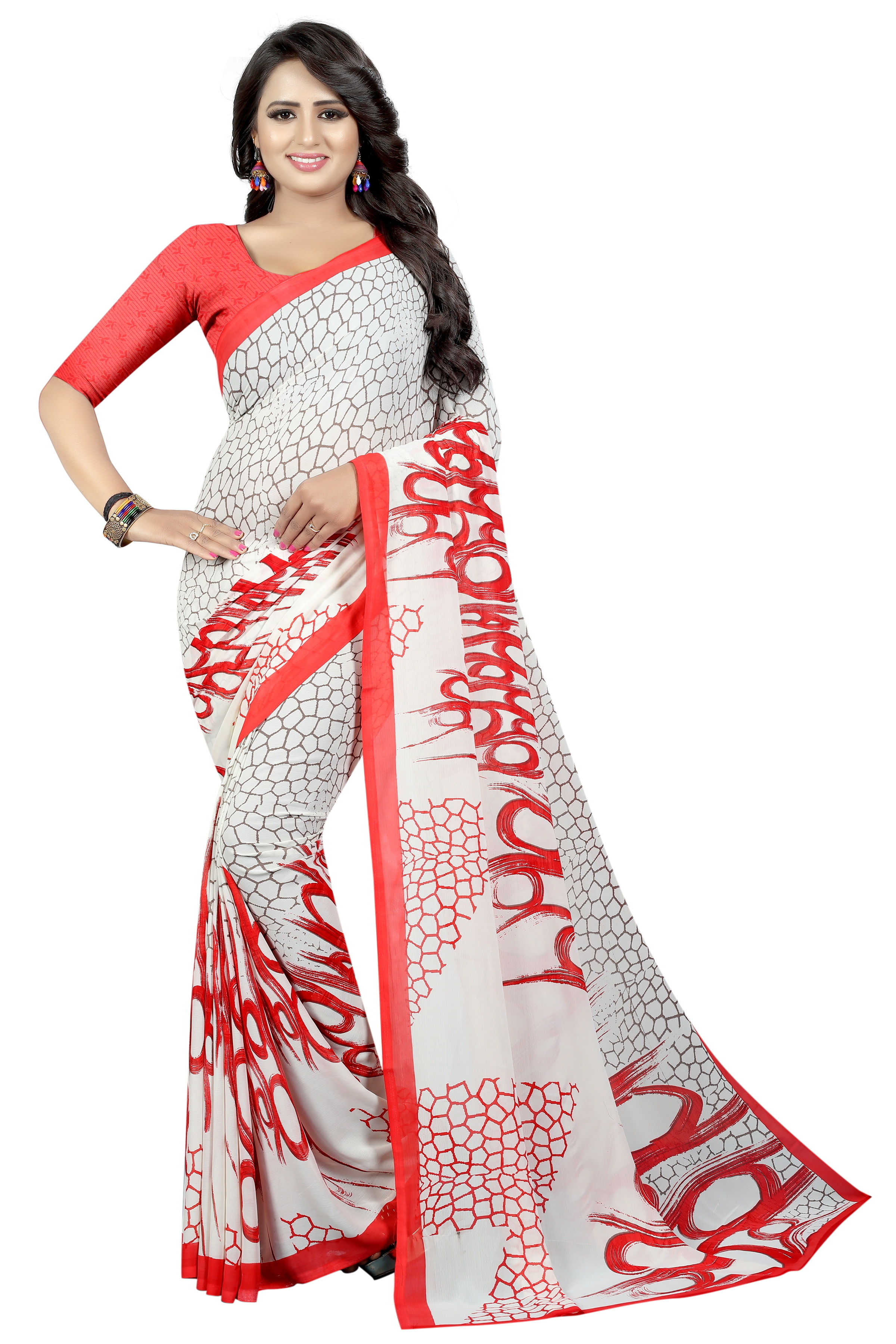 Georgette Designer Saree - Georgette Silk, Length: 5.5 Mtr, Blouse Length: 0.8 Mtr | Color: Yellow, Green, Blue, Red, Pink, Pattern: Printed