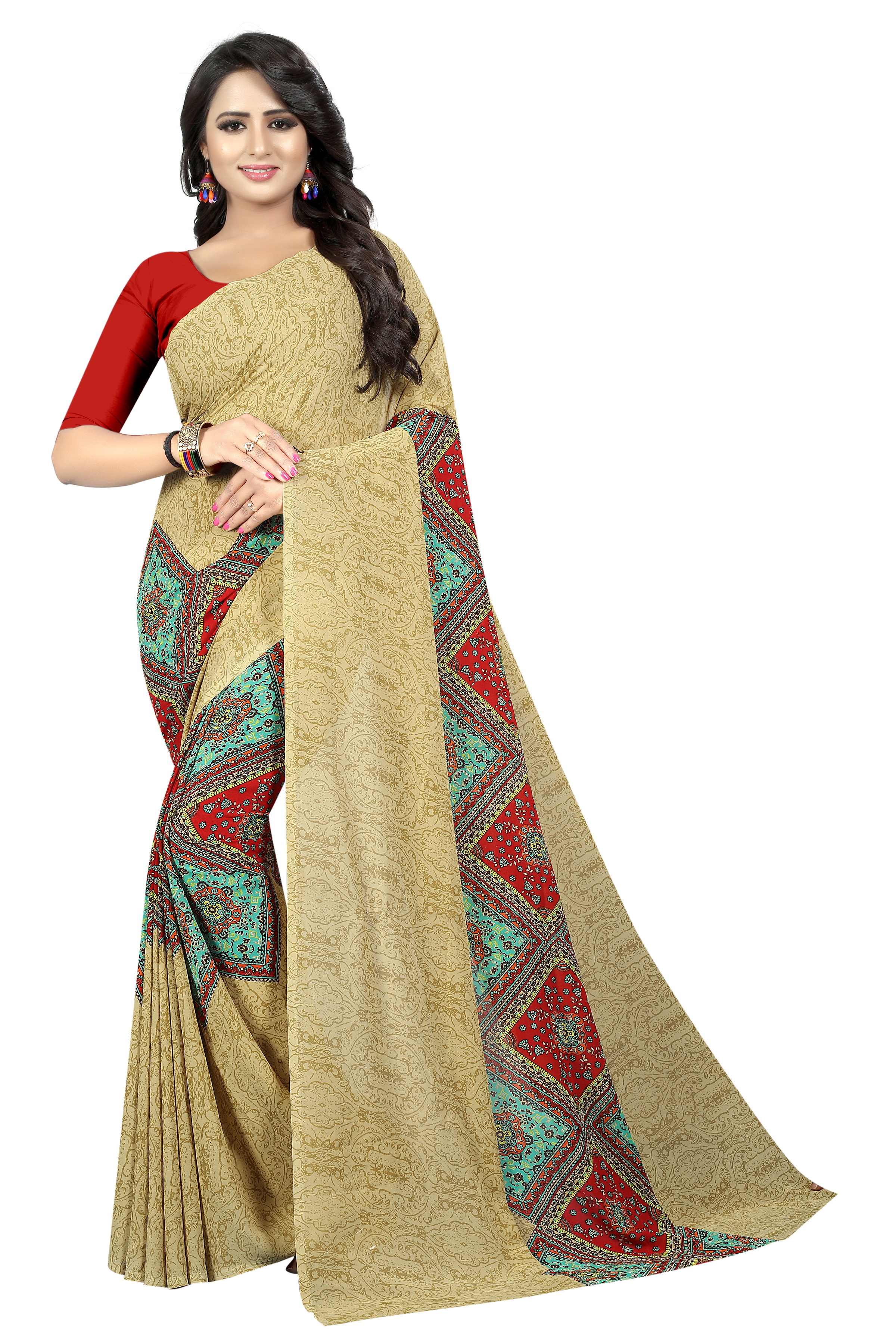 Georgette Designer Saree - Georgette Silk, Length: 5.5 Mtr, Blouse Length: 0.8 Mtr | Color: Yellow, Green, Blue, Red, Pink, Pattern: Printed