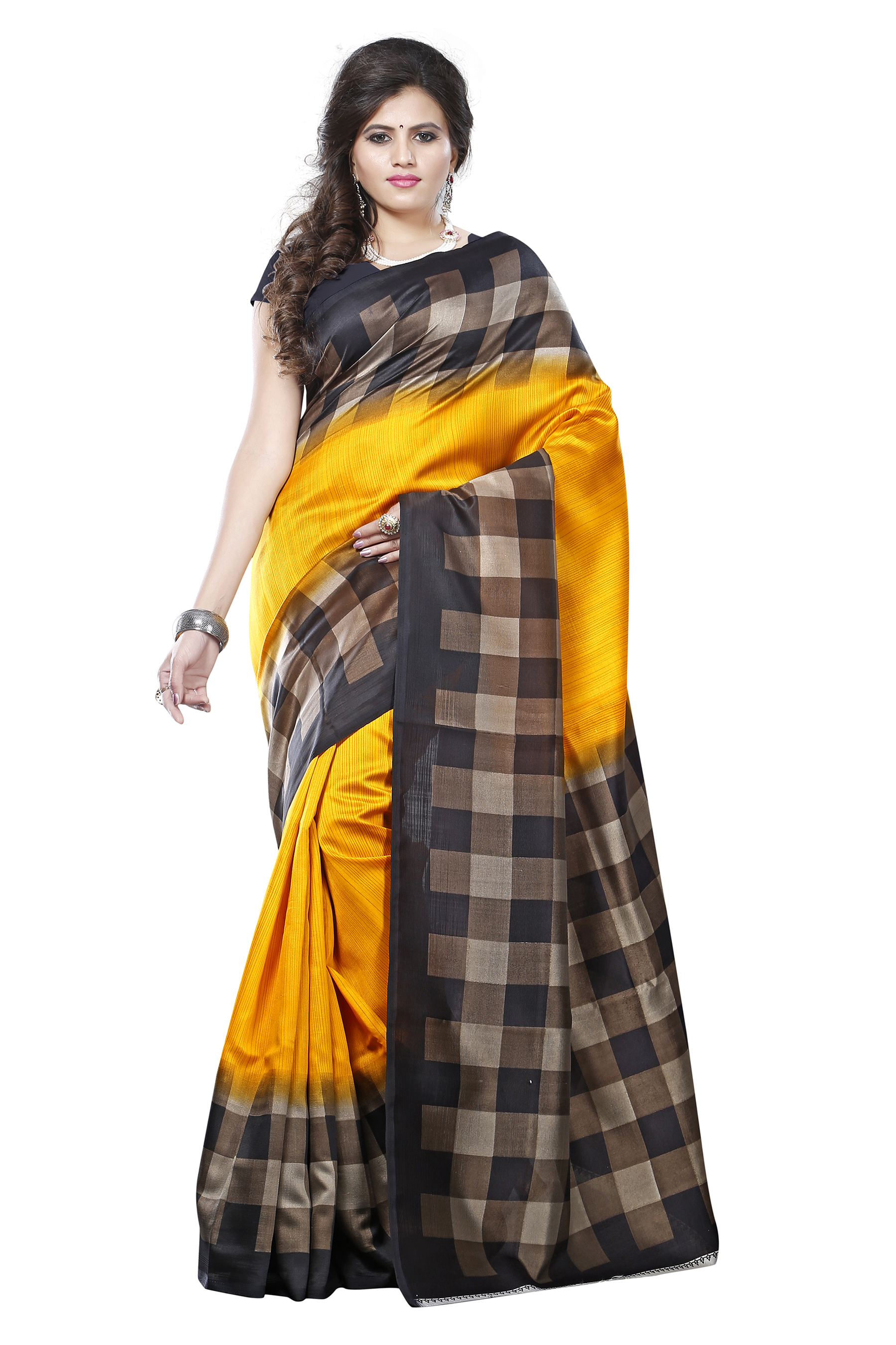 Art Silk Saree - 5.5 Mtr Length, 0.8 Mtr Blouse | Color: Red, Yellow, Maroon, Green, Closure: Laces, Pattern: Printed, Fabric Type: Art Silk