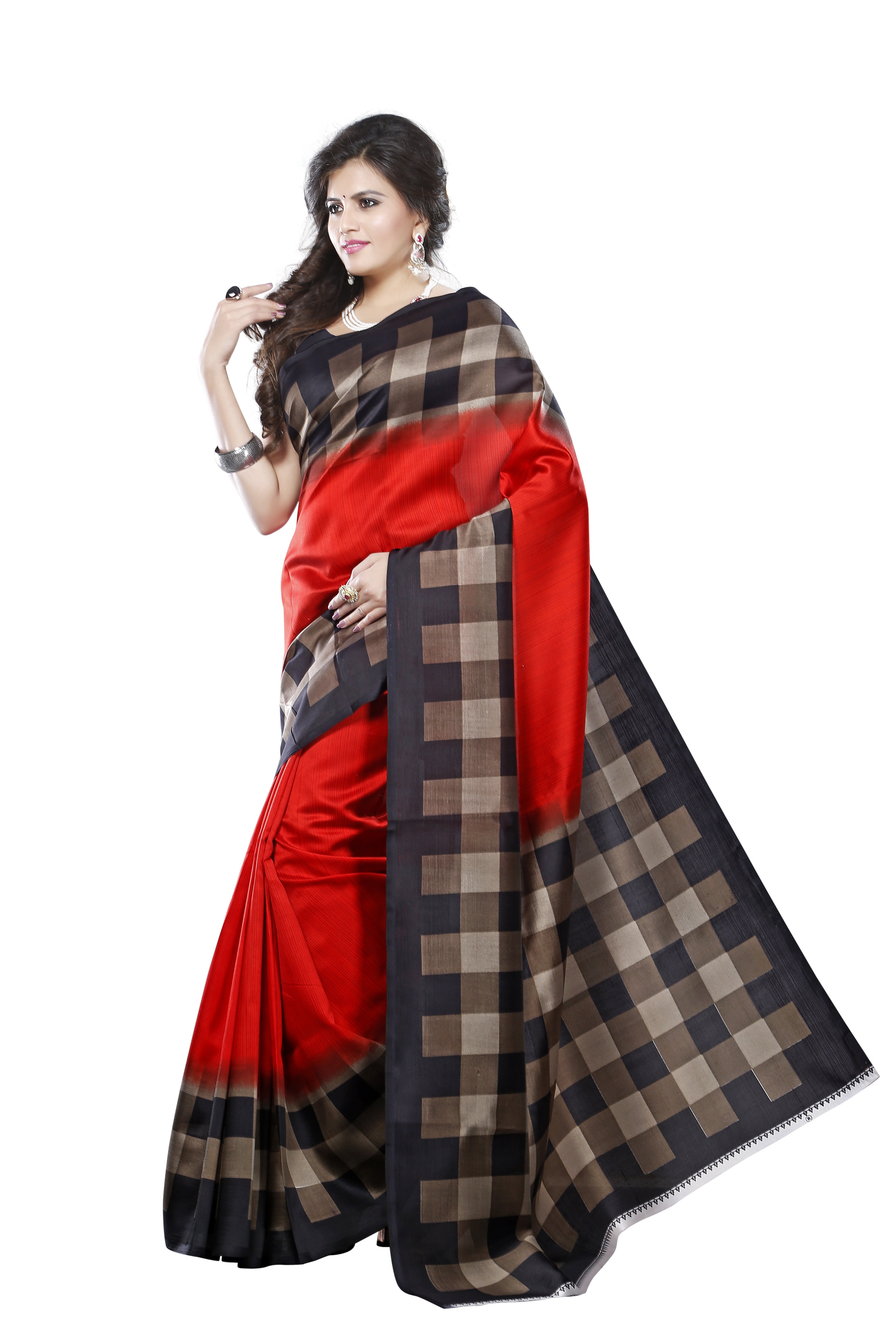 Art Silk Saree - 5.5 Mtr Length, 0.8 Mtr Blouse | Color: Red, Yellow, Maroon, Green, Closure: Laces, Pattern: Printed, Fabric Type: Art Silk