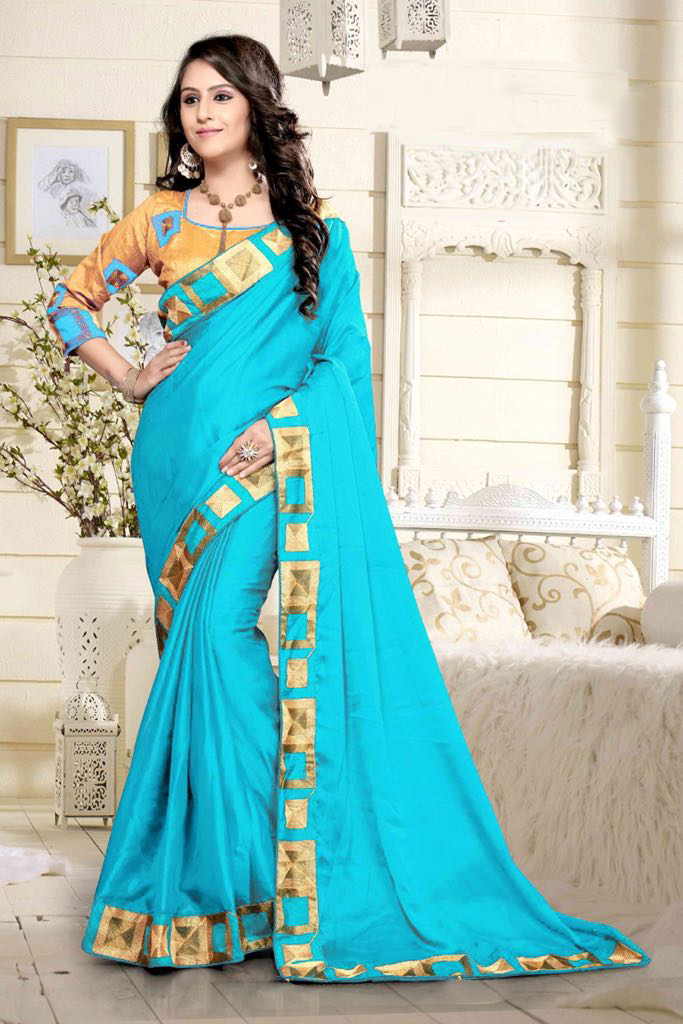 Chanderi Silk Saree - 5.5 Mtr Length, 0.8 Mtr Blouse Length | Art Silk Fabric, Plain Pattern, Available In Pink, Rama, Yellow, Sky Blue, Black