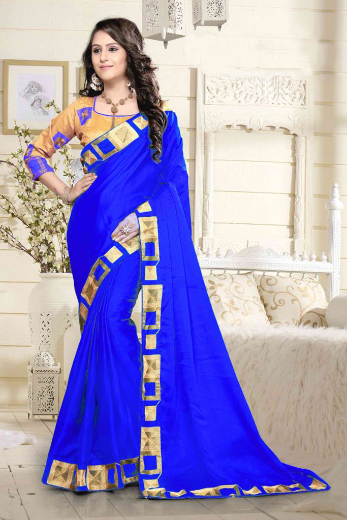 Chanderi Silk Saree - 5.5 Mtr Length, 0.8 Mtr Blouse Length | Art Silk Fabric, Plain Pattern, Available In Pink, Rama, Yellow, Sky Blue, Black