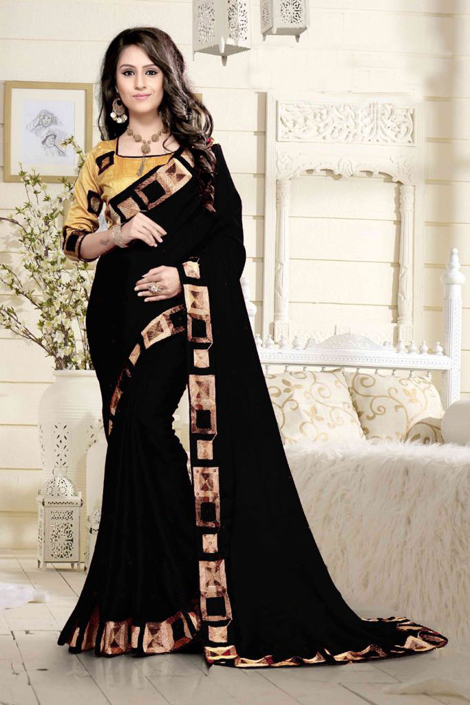 Chanderi Silk Saree - 5.5 Mtr Length, 0.8 Mtr Blouse Length | Art Silk Fabric, Plain Pattern, Available In Pink, Rama, Yellow, Sky Blue, Black