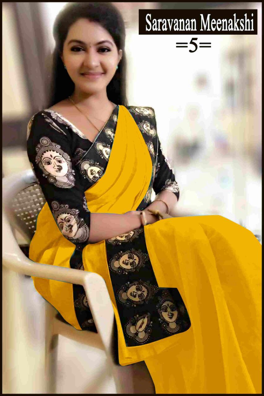Chanderi Designer Saree - Art Silk 5.5 Mtr Length 0.8 Mtr Blouse Colors: Green Black Orange Pattern: Plain