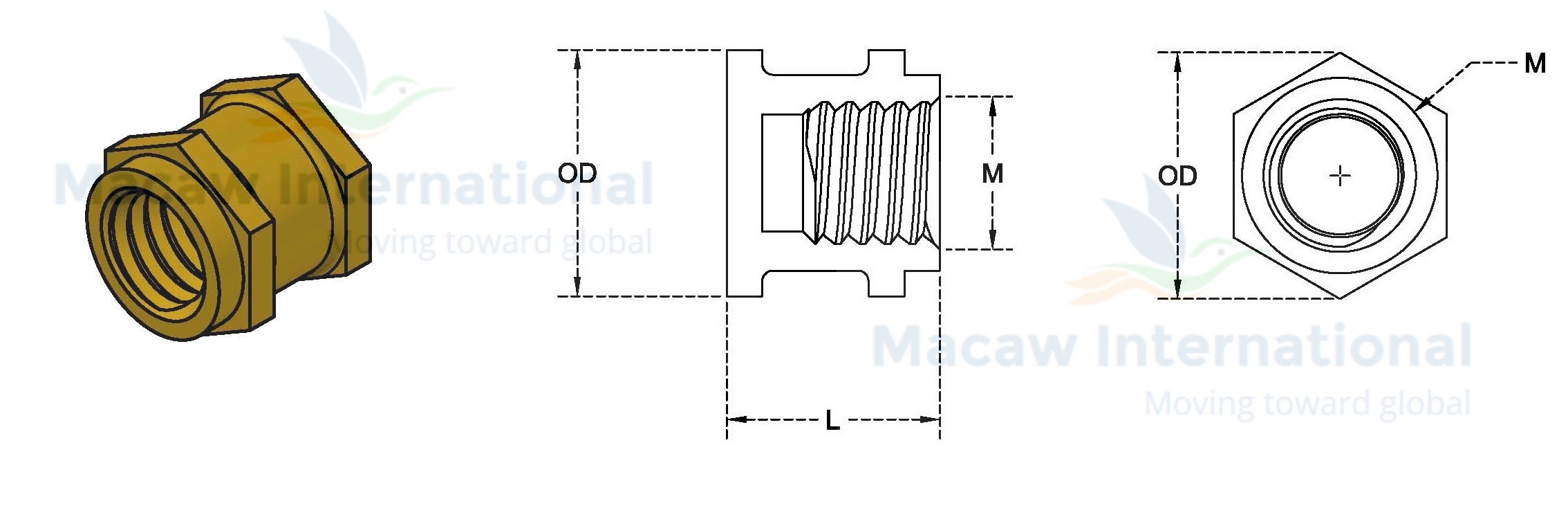 Brass Hexagonal Insert Diameter: 5 - 14 Millimeter (Mm)