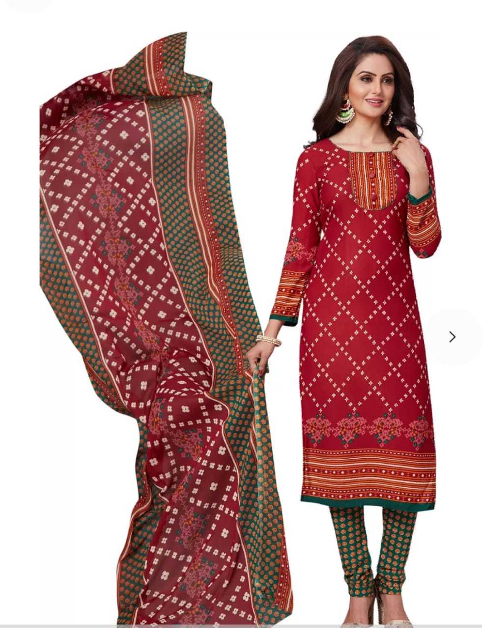 Printed Dress Material - Crepe Fabric, 5.5 Mtr Saree Length, 0.8 Mtr Blouse Length, Colors: Pink, Red, Blue Queen, Sky Blue | Casual Dress Type, Full Sleeves, Printed Pattern