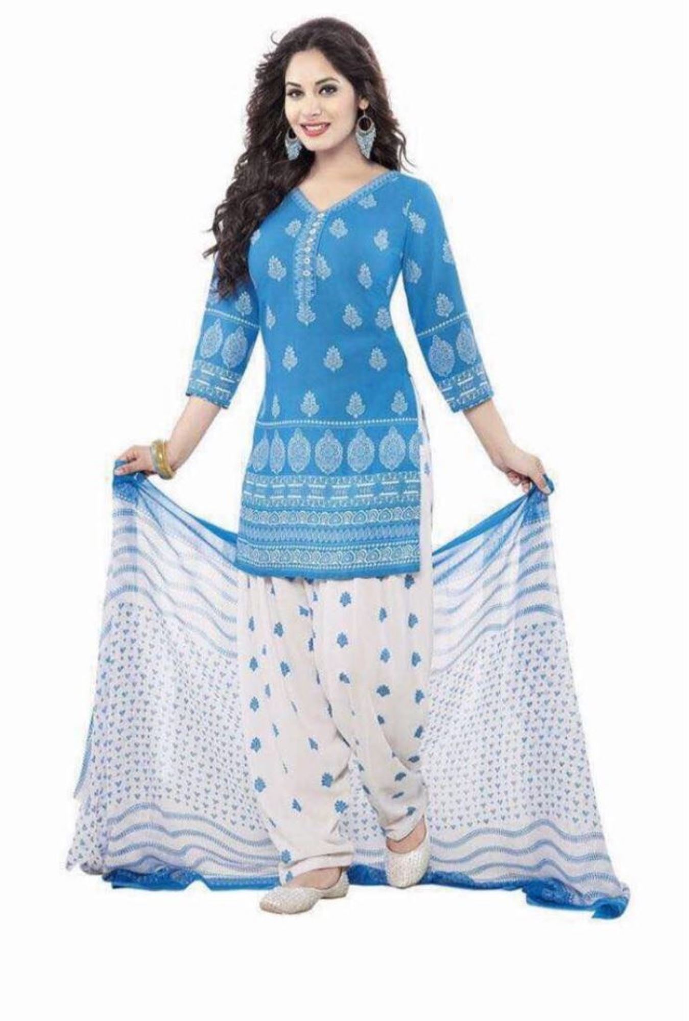 Printed Dress Material - Crepe Fabric, 5.5 Mtr Saree Length, 0.8 Mtr Blouse Length, Colors: Pink, Red, Blue Queen, Sky Blue | Casual Dress Type, Full Sleeves, Printed Pattern