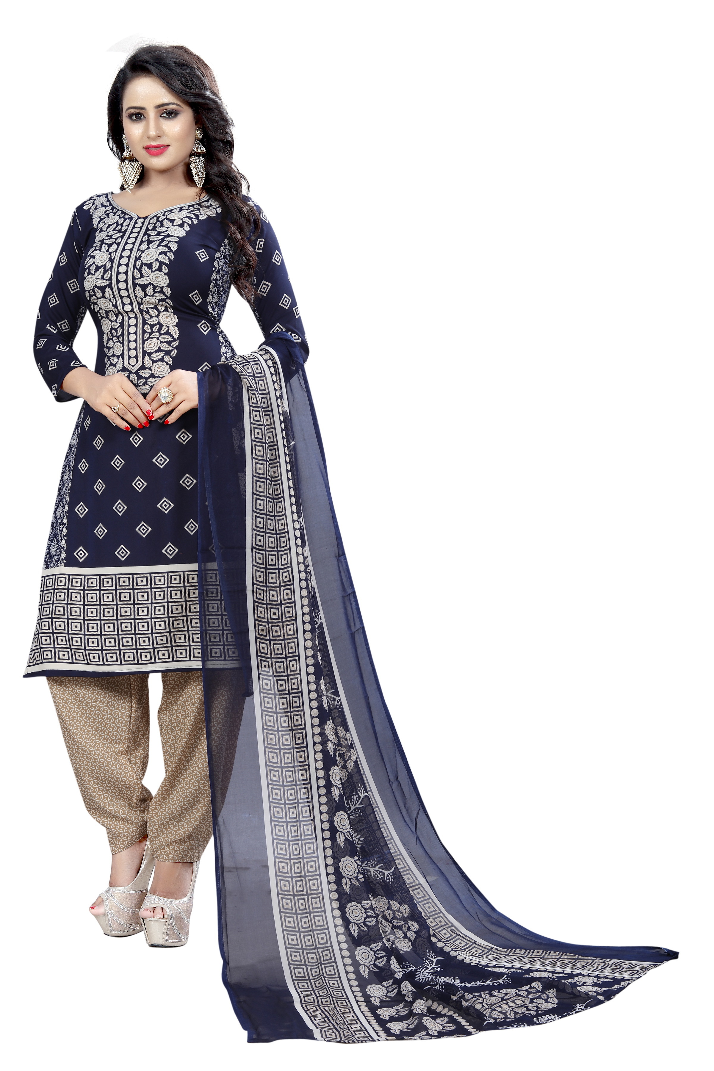 Printed Dress Material - Crepe Fabric, 5.5 Mtr Saree Length, 0.8 Mtr Blouse Length, Colors: Pink, Red, Blue Queen, Sky Blue | Casual Dress Type, Full Sleeves, Printed Pattern