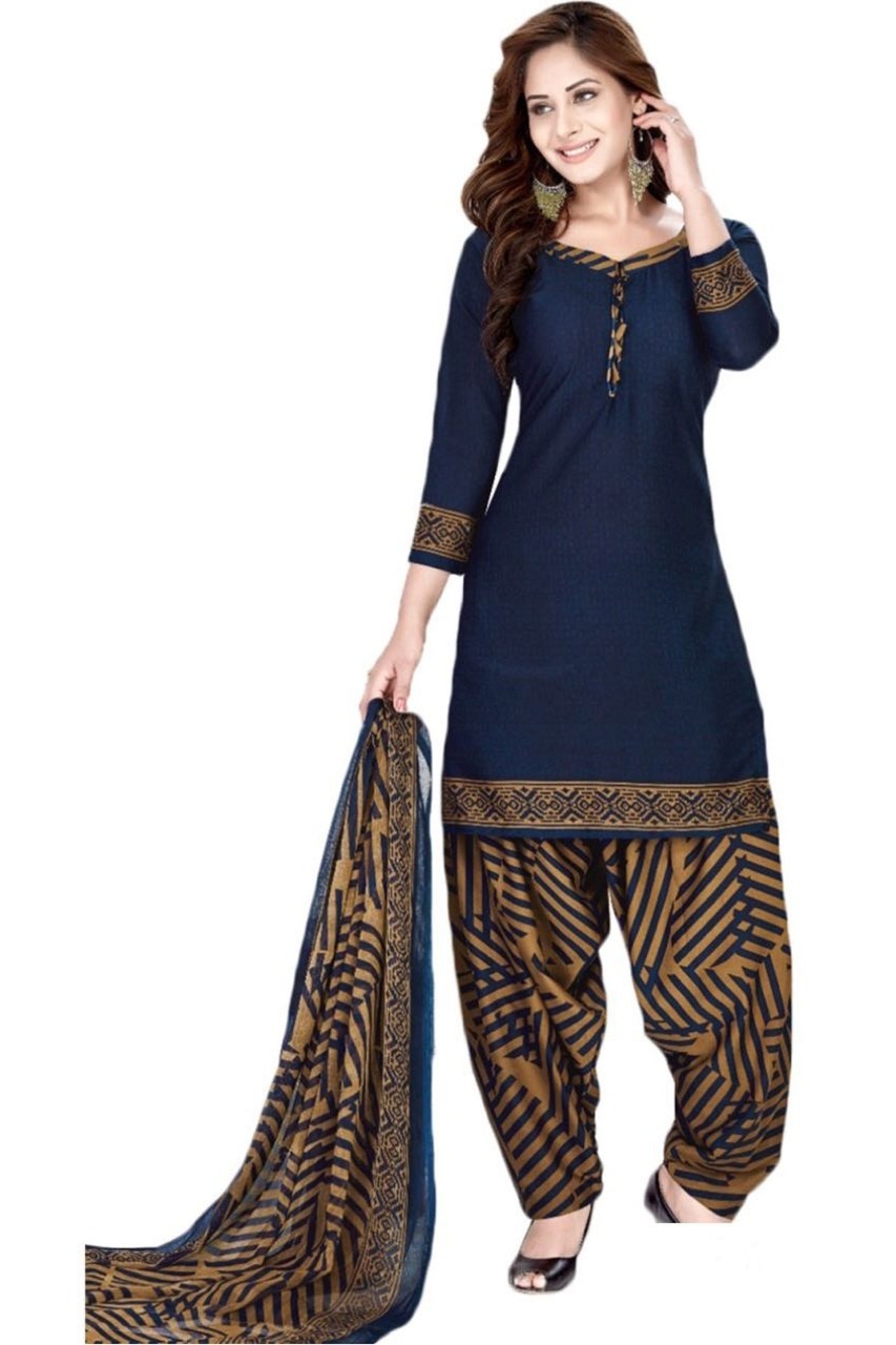 Fancy Printed Dress Material - Crepe, 2.10mm Bust & Hip Size, 2.30mm Length | Grey Rani, Black, Blue, Navy Blue, Full Sleeves, Casual Ethnic Design