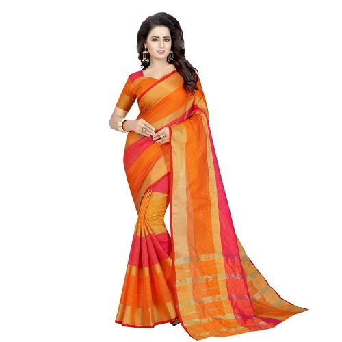 Cotton Designer Fancy Saree - Cotton Silk, Length: 5.5 Mtr, Blouse: 0.8 Mtr | Colors: Gold, Red, Green, Pattern: Printed