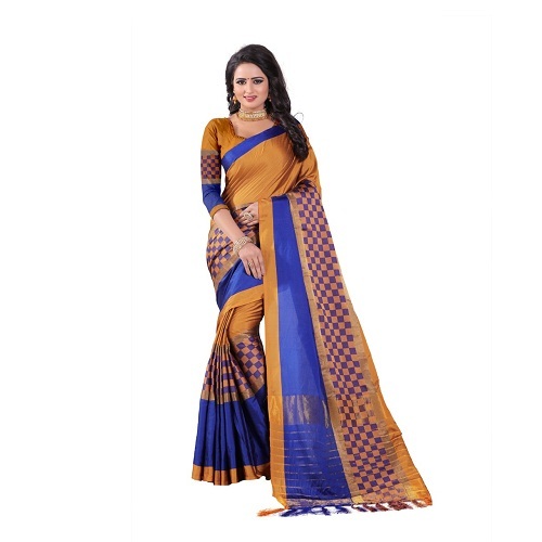 Cotton Designer Fancy Saree - Cotton Silk, Length: 5.5 Mtr, Blouse: 0.8 Mtr | Colors: Gold, Red, Green, Pattern: Printed