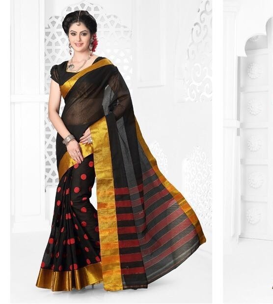 Cotton Plain Silk Saree - 5.5 Mtr Length, 0.8 Mtr Blouse | Colors: Pink, Blue, Red, Fabric Type: Cotton Silk, Pattern: Printed