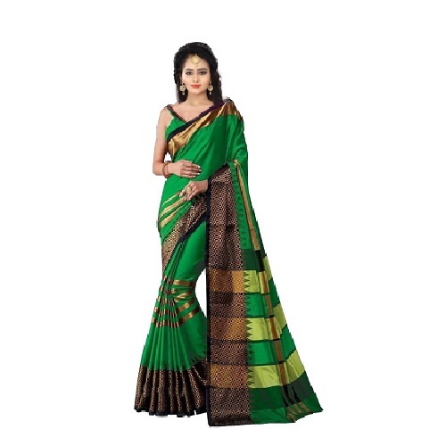 Cotton Pure Silk Saree - 5.5 Mtr Length, 0.8 Mtr Blouse | Color Options: Blue, Red, Black, Green, Grey, Printed Pattern, Cotton Silk Fabric
