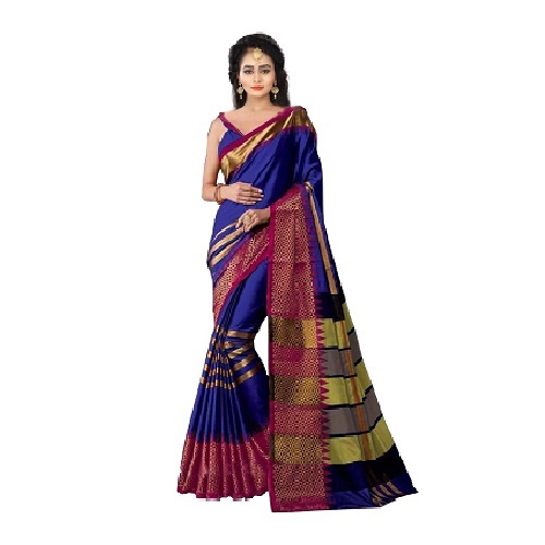 Cotton Pure Silk Saree - 5.5 Mtr Length, 0.8 Mtr Blouse | Color Options: Blue, Red, Black, Green, Grey, Printed Pattern, Cotton Silk Fabric