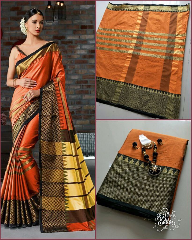 Cotton Pure Silk Saree - 5.5 Mtr Length, 0.8 Mtr Blouse | Color Options: Blue, Red, Black, Green, Grey, Printed Pattern, Cotton Silk Fabric