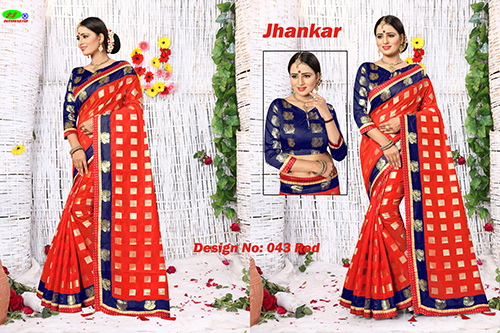 Red Poly Cotton Silk Saree