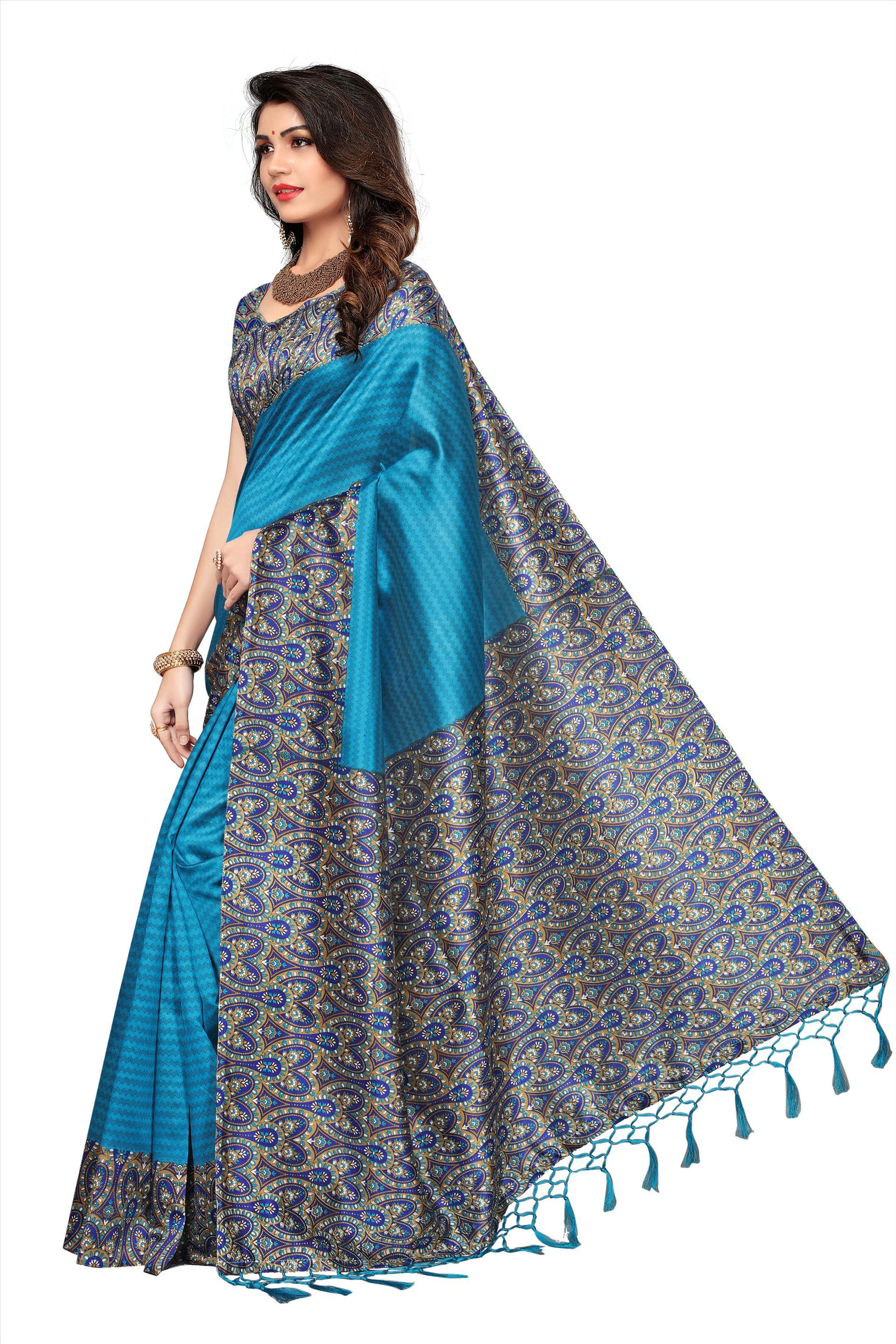 Mysore Silk Designer Saree - 5.5 Mtr Length, 0.8 Mtr Blouse | Art Silk, Printed Pattern, Available In Green, Yellow, Red, Pink, Blue