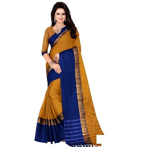 Designer Cotton Saree - Cotton Silk, Length: 5.5 Mtr, Blouse Length: 0.8 Mtr | Colors: Green & Red, Red & Rama, Pattern: Plain