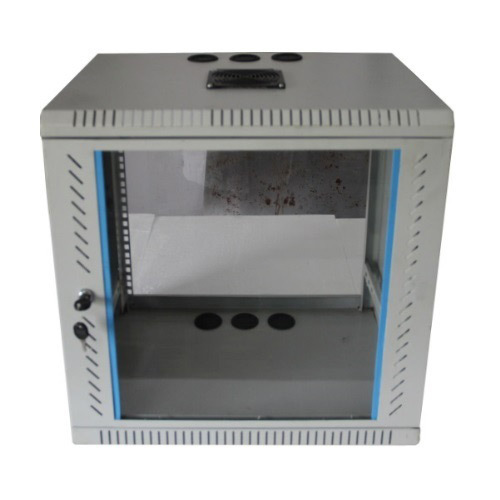 9U Network Rack - Iron Material, Toughened Glass Front Door, Removable Key-Locked Side Panels, Built-in Ceiling Fan, Over 180° Front Door Opening Angle, Optimal Air Ventilation