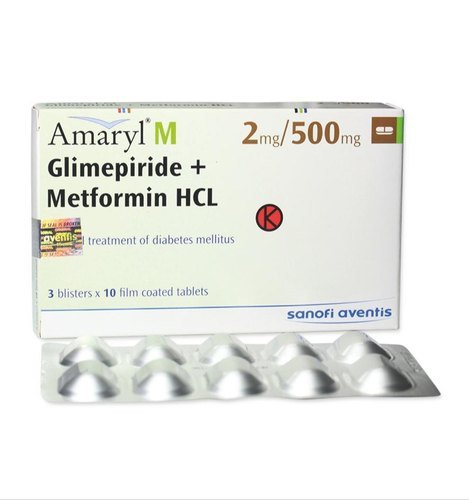 Amaryl M सामग्री: ग्लिम्पीराइड और मेटफोर्मिन उपलब्ध संयोजन: 1Mg+500Mg