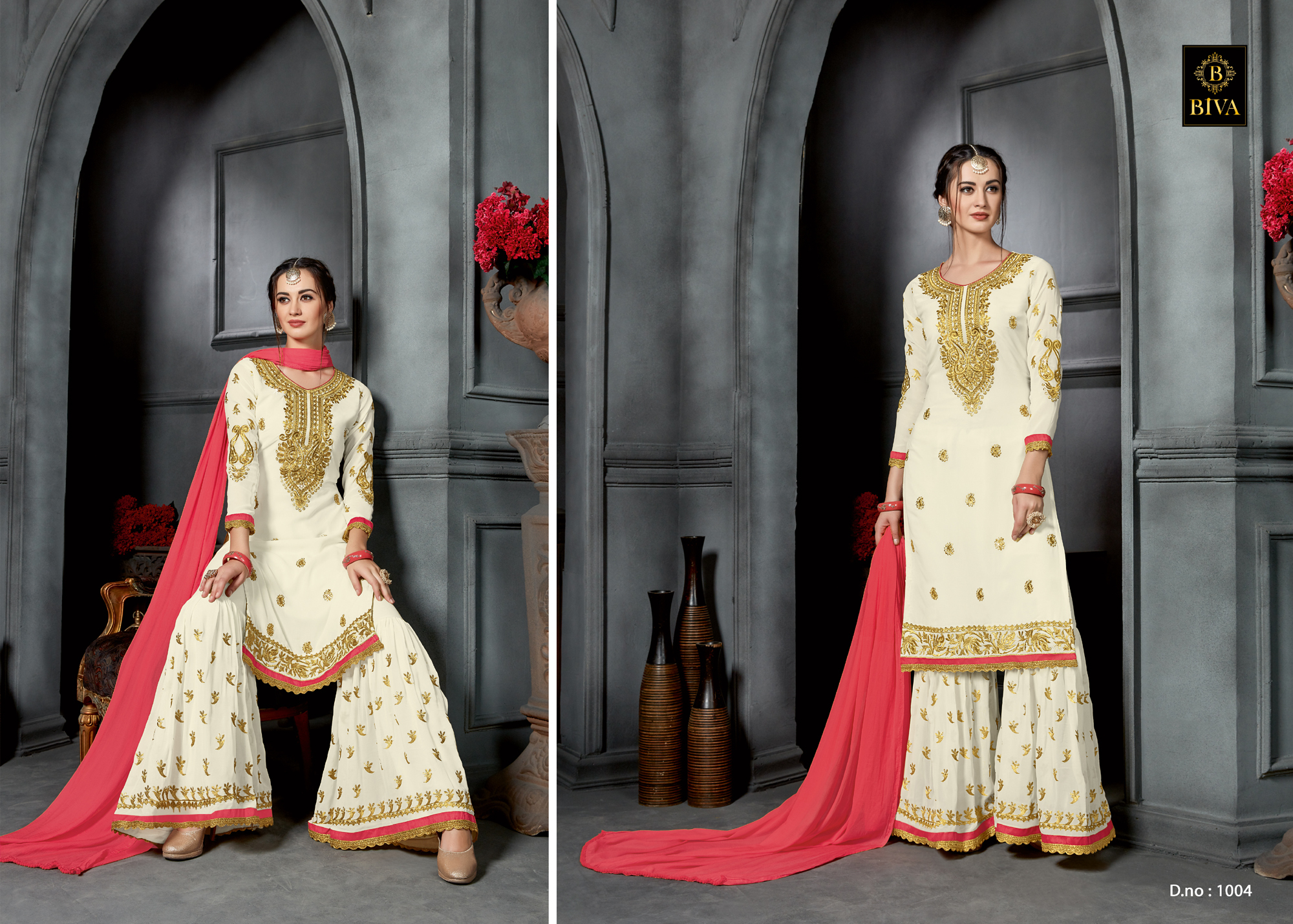 Designer Suit - Georgette, Full Sleeves, Embroidered | Indian Ethnic Style With Stone Decoration And Our Logo