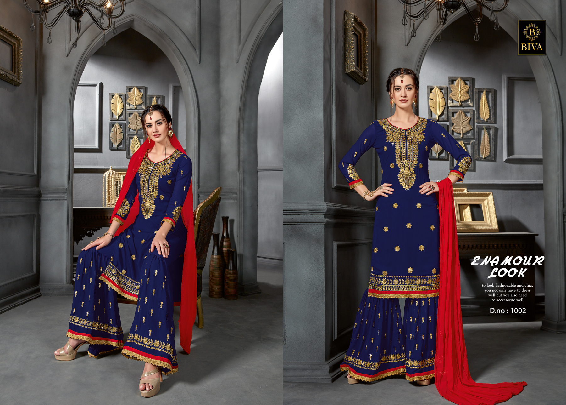 Designer Suit - Georgette, Full Sleeves, Embroidered | Indian Ethnic Style With Stone Decoration And Our Logo