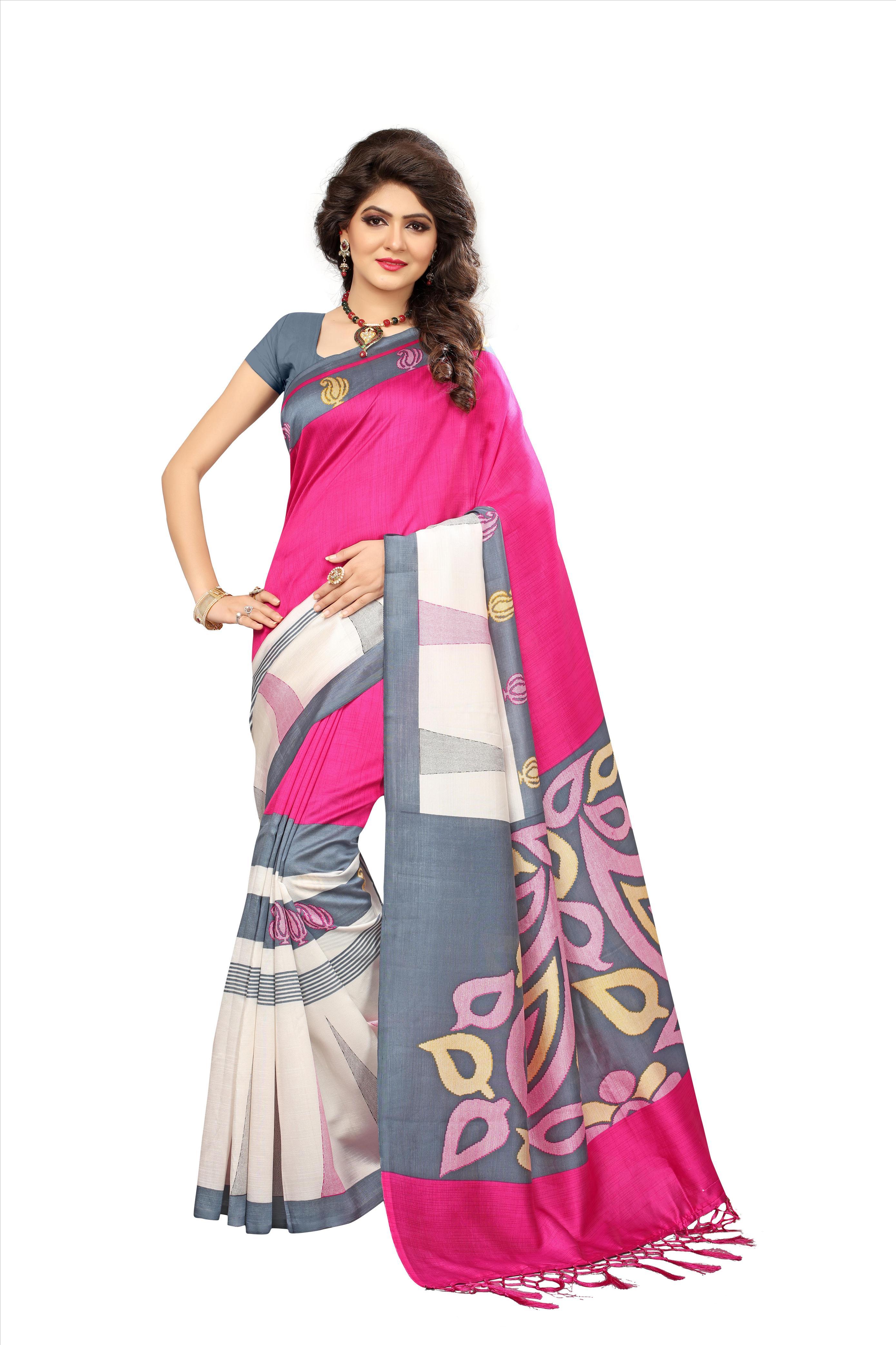 Mysore Print Saree - Art Silk, 5.5 Mtr Length, 0.8 Mtr Blouse | Black, Pink, Red, Brown Colors, Laces Closure, Printed Pattern