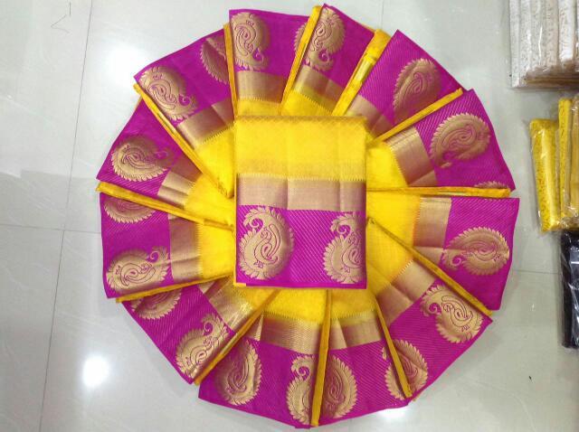 Kanjivaram Designer Saree - Kanjivaram Silk, 5.5 Mtr Length, 0.8 Mtr Blouse | Elegant Color Combinations Of White Red, White Purple, Rama Pink, Yellow Pink, Blue