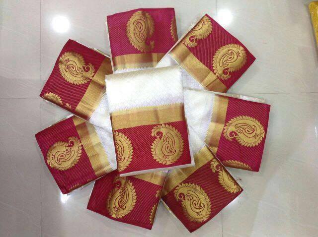 Kanjivaram Designer Saree - Kanjivaram Silk, 5.5 Mtr Length, 0.8 Mtr Blouse | Elegant Color Combinations Of White Red, White Purple, Rama Pink, Yellow Pink, Blue