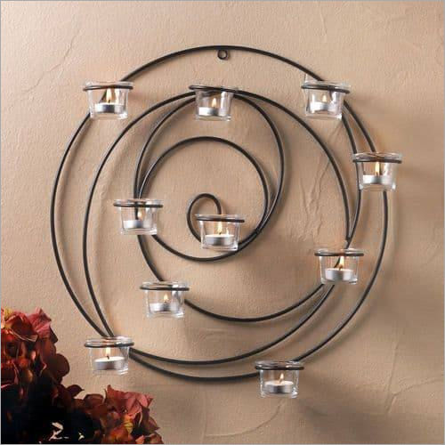 Artificial Large Round Circle Balck Artisanal Sconce Wall Mount Hurricane Candle Holder