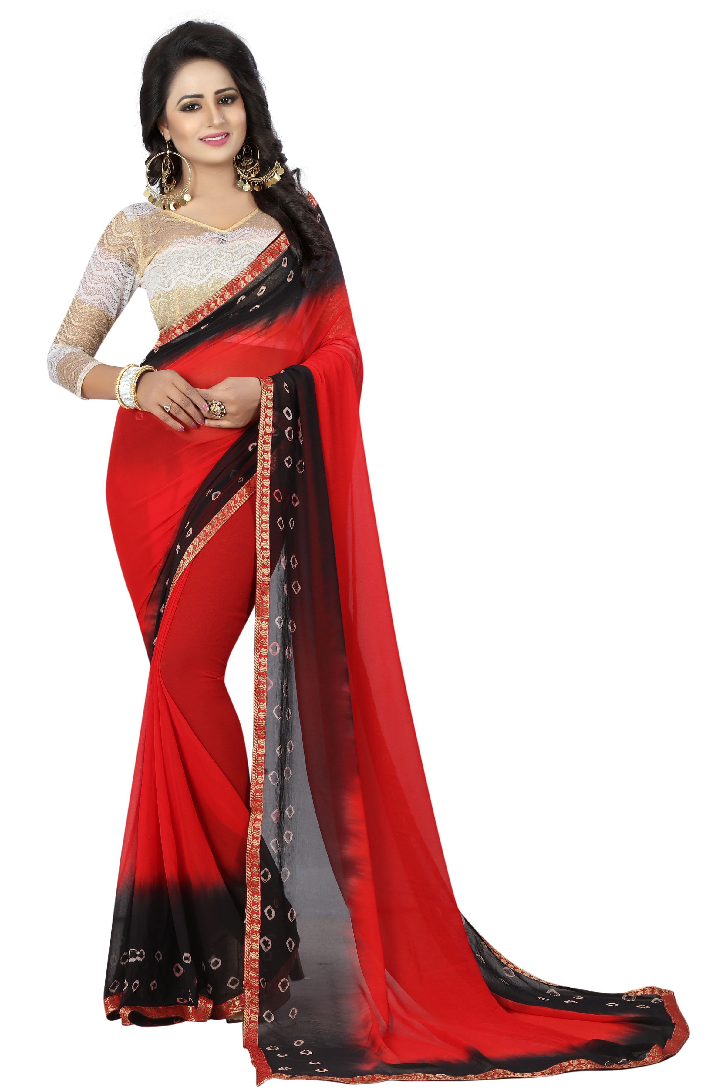 Chiffon Fancy Saree - Chiffon Silk, 5.5 Mtr Length, 0.8 Mtr Blouse | Colors: Blue, Pink, Black, Purple, Red, Green, Printed Pattern