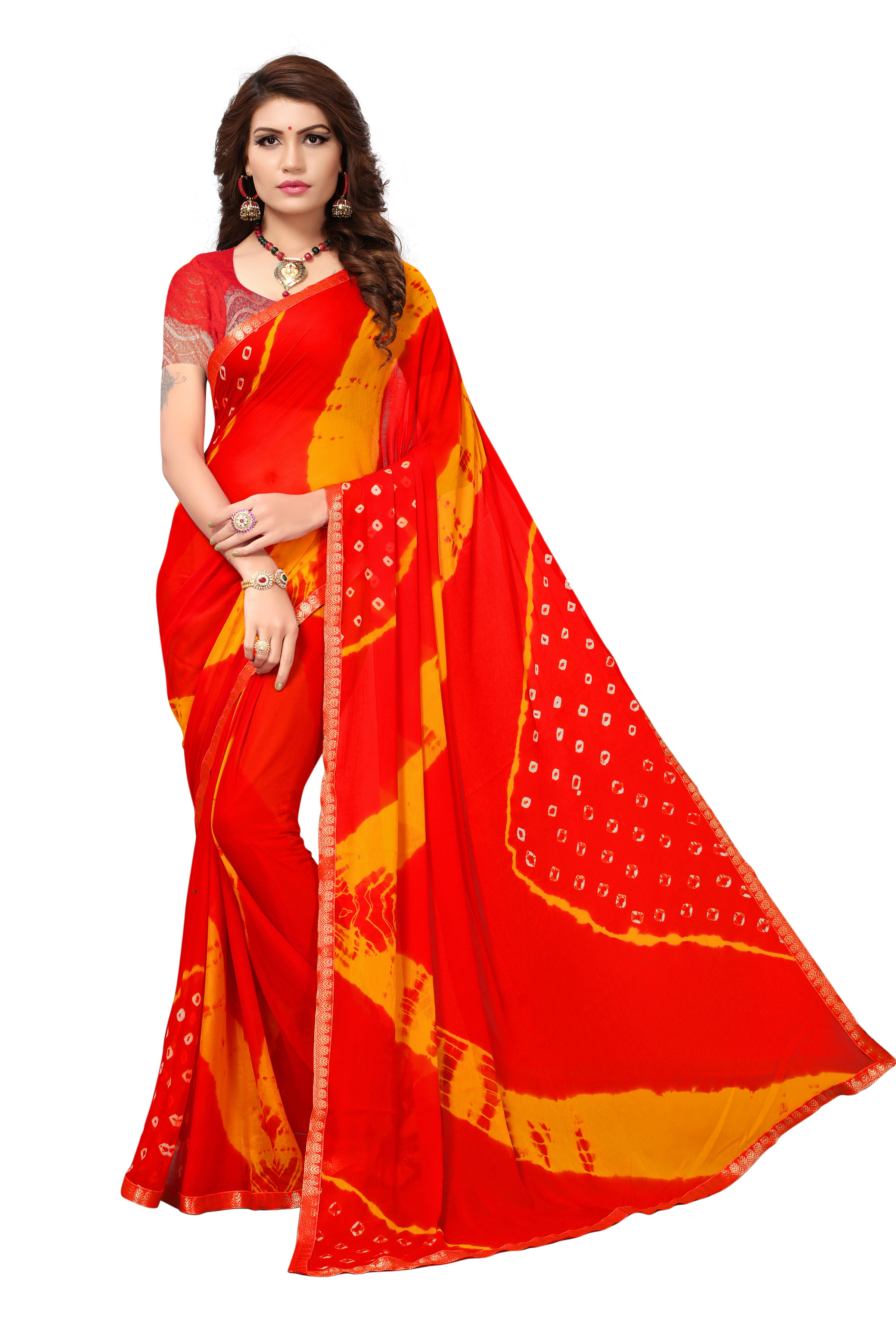 Chiffon Fancy Saree - Chiffon Silk, 5.5 Mtr Length, 0.8 Mtr Blouse | Colors: Blue, Pink, Black, Purple, Red, Green, Printed Pattern
