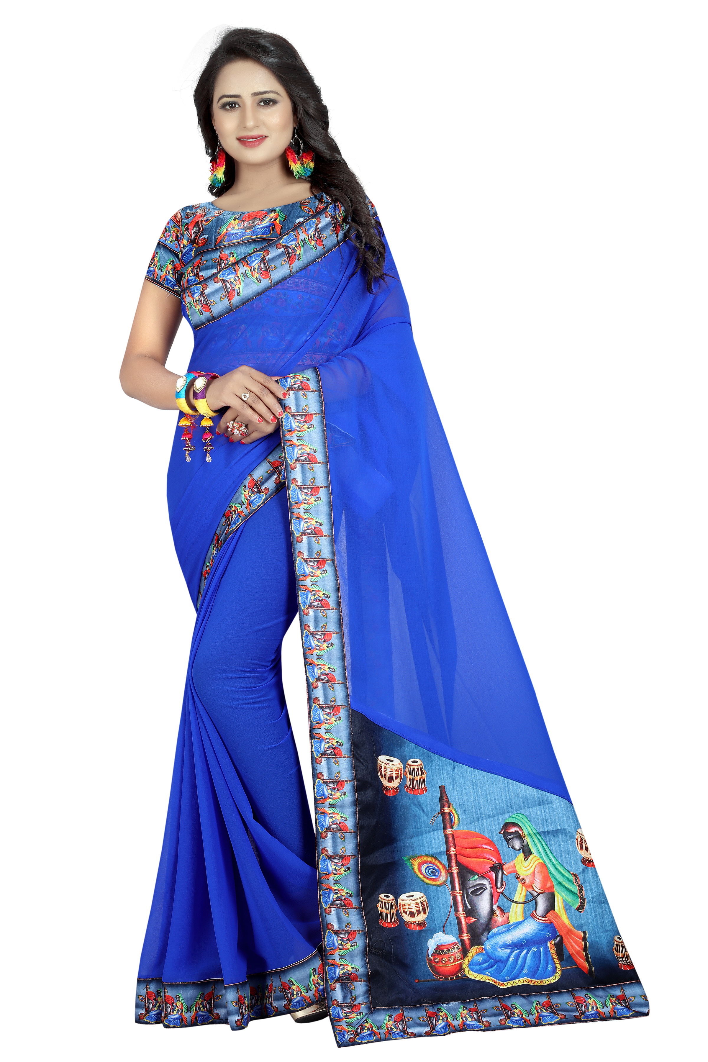 Chiffon Printed Saree - Chiffon Silk, Length: 5.5 Mtr, Blouse Length: 0.8 Mtr | Colors: Red, Yellow, Blue, Green, Black, Art Silk, Printed Pattern