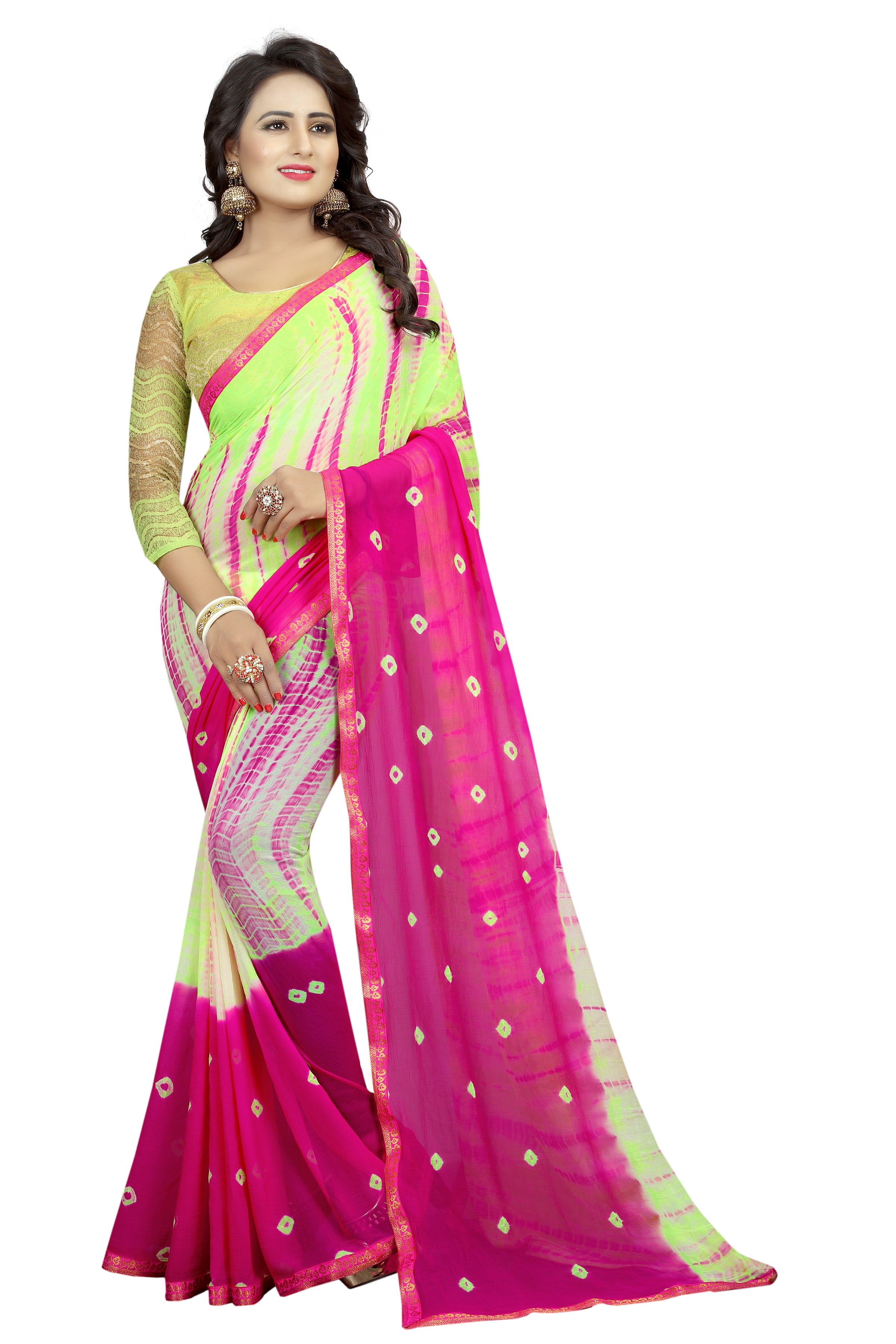 Chiffon Printed Saree - Chiffon Silk, Length: 5.5 Mtr, Blouse Length: 0.8 Mtr | Colors: Red, Yellow, Blue, Green, Black, Art Silk, Printed Pattern