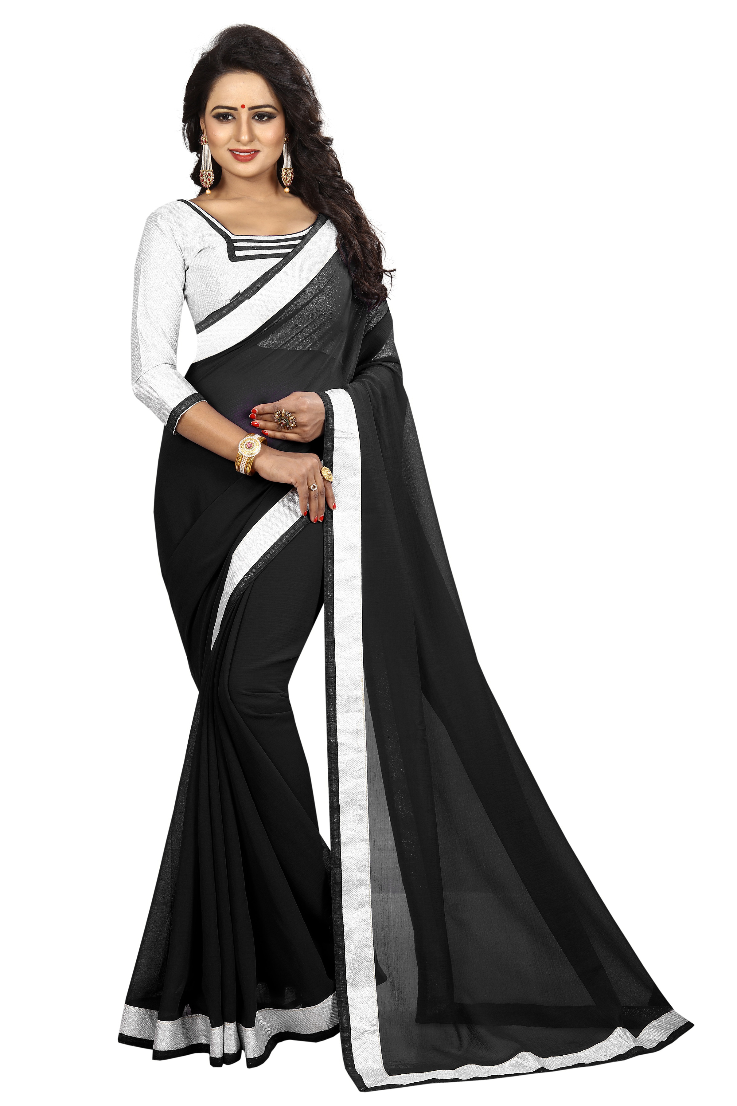 Chiffon Printed Saree - Chiffon Silk, Length: 5.5 Mtr, Blouse Length: 0.8 Mtr | Colors: Red, Yellow, Blue, Green, Black, Art Silk, Printed Pattern
